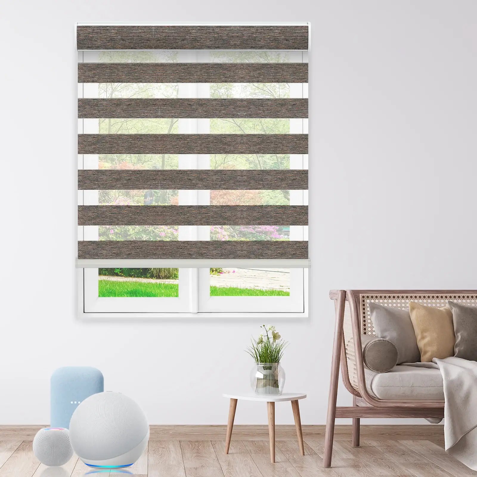 BlindsMagic Motorized Zebra Shades Klamath smart home living room – zebra shades