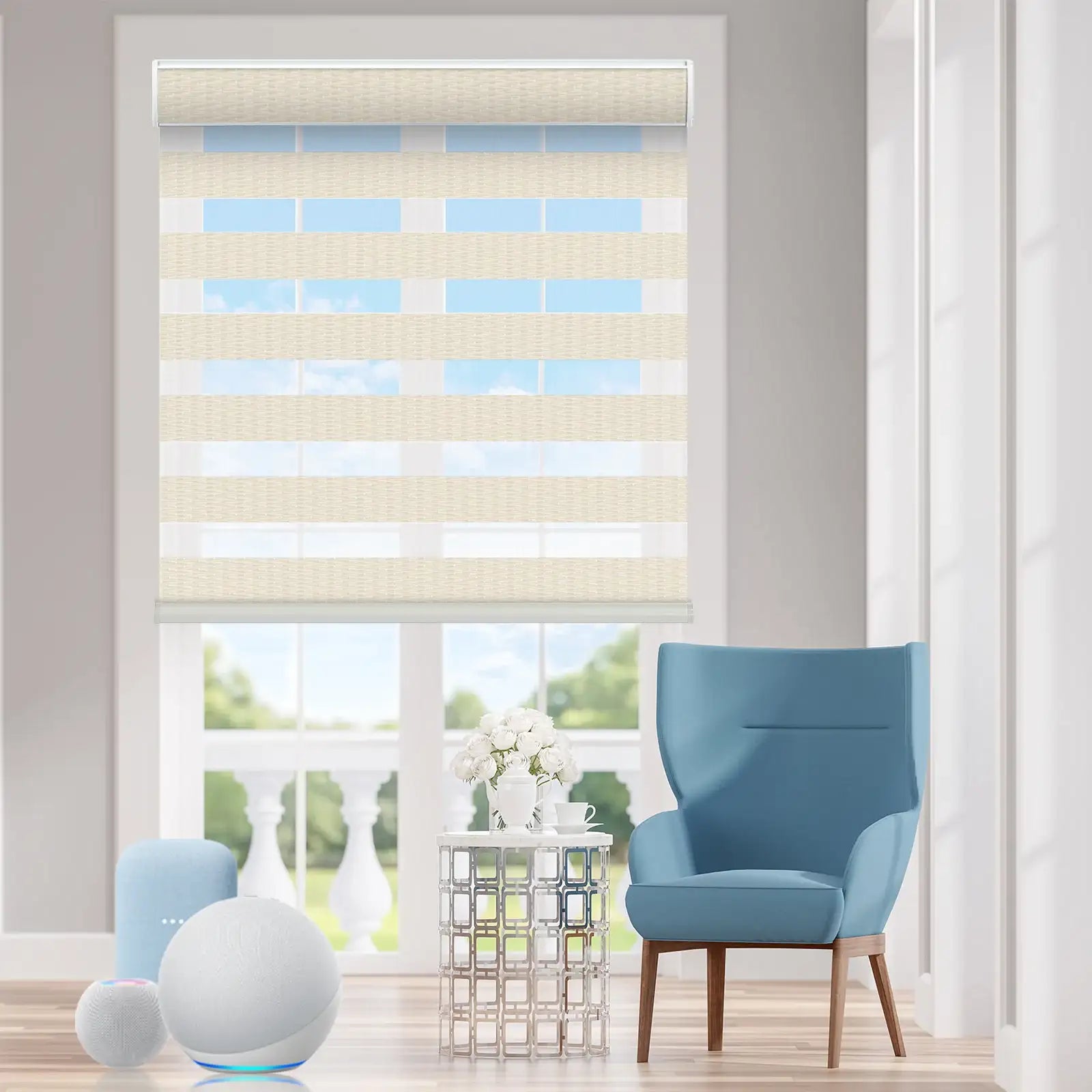 BlindsMagic Motorized Zebra Shades Galaxy living room voice control – zebra shades