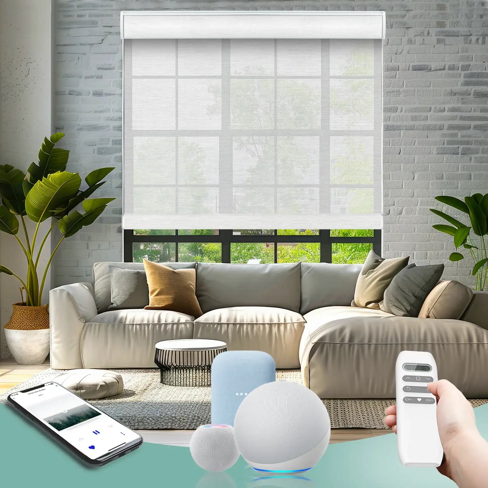 BlindsMagic Smart Motorized Roller Shades 5% Blackout Chiffon – Remote Control Privacy Glare Reduction Living Room
