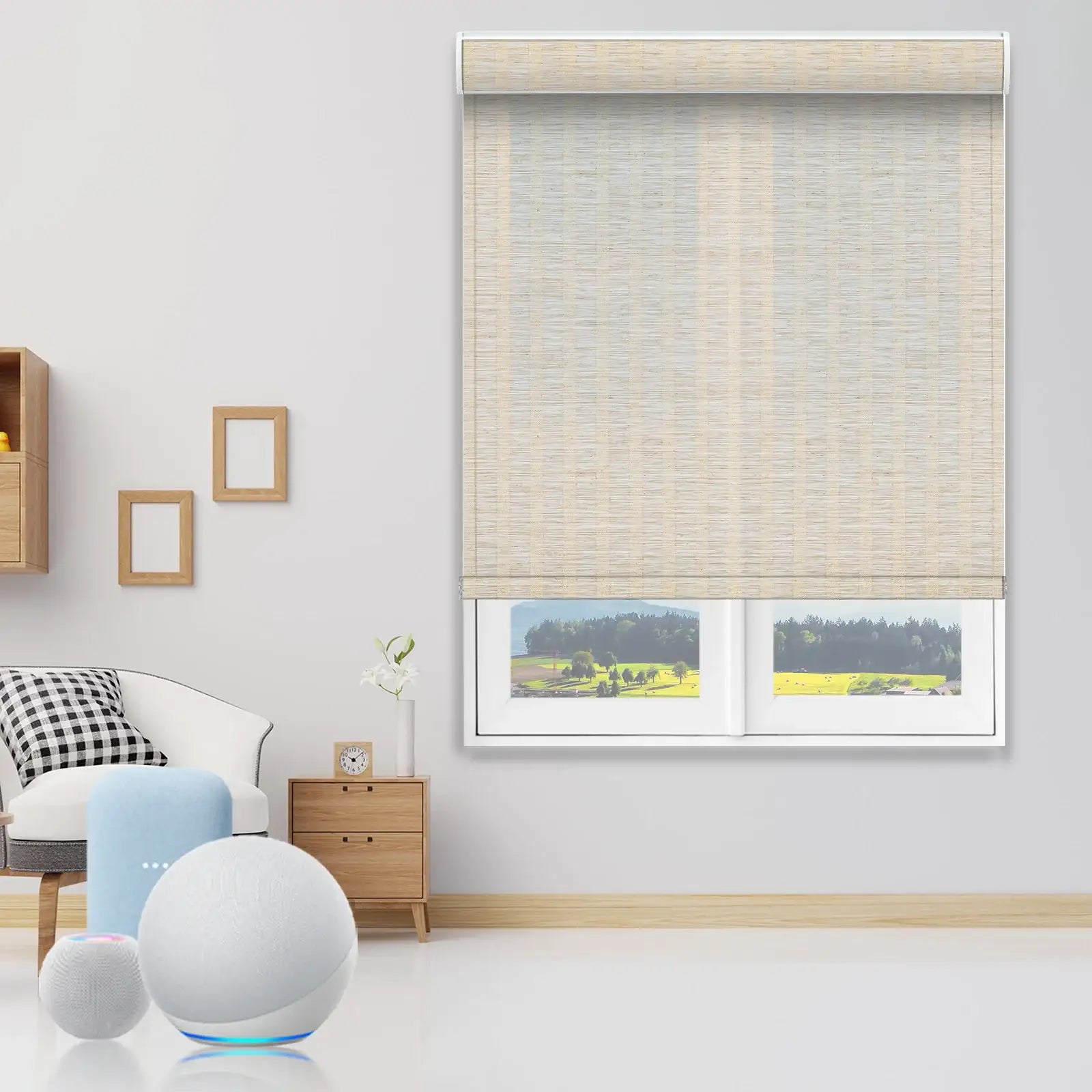 BlindsMagic Motorized Bamboo Shades Naturl smart home living room – bamboo shades