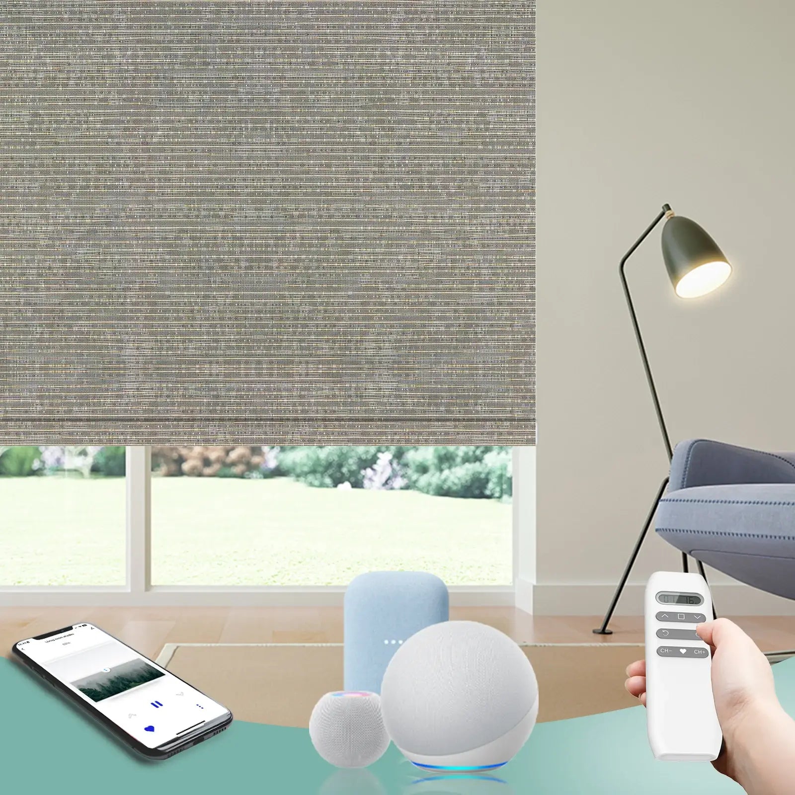 BlindsMagic Smart Motorized Roller Shades 70% Blackout Camden – Remote Control Smart Home Office