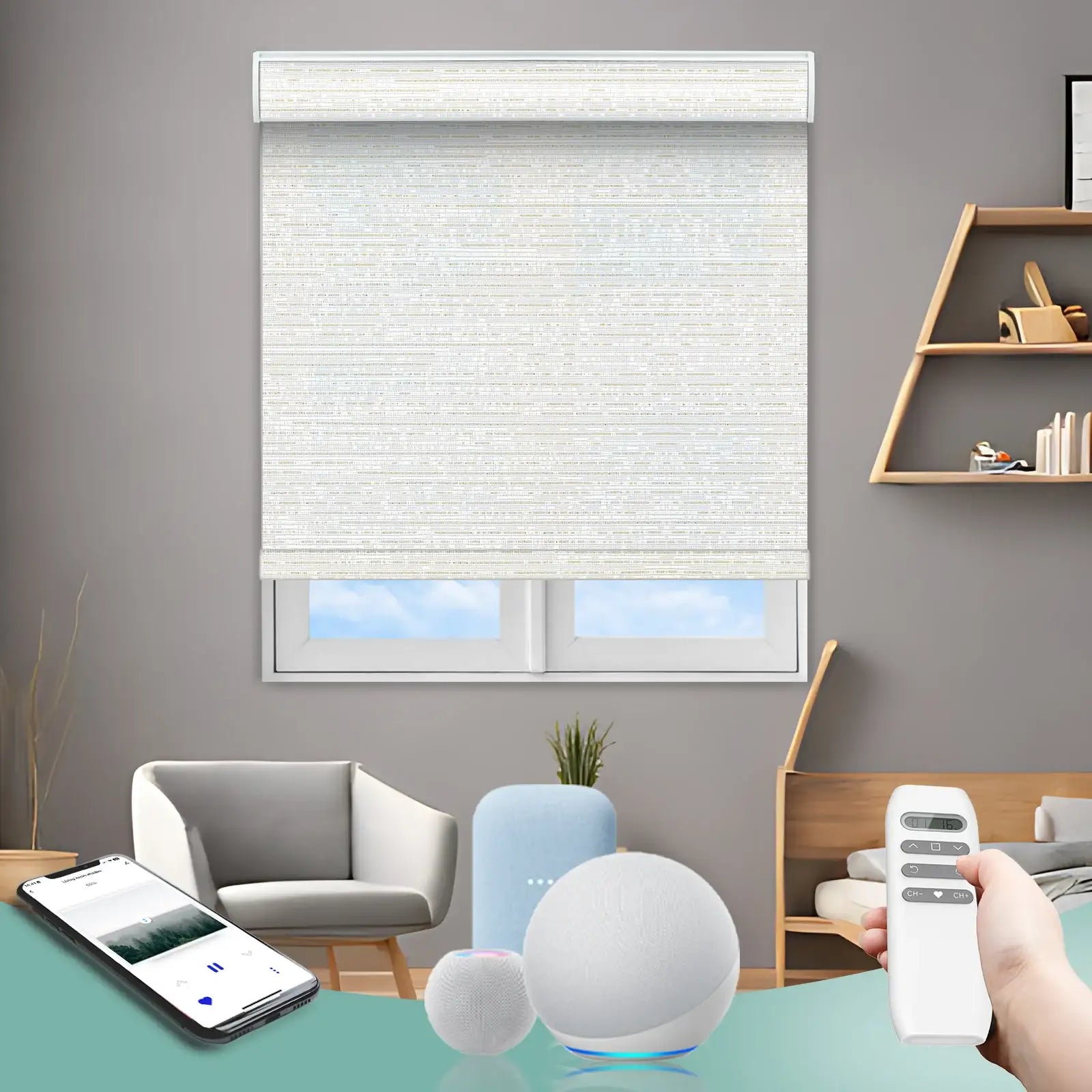 BlindsMagic Smart Motorized Roller Shades 70% Blackout Camden – Voice Control Smart Home