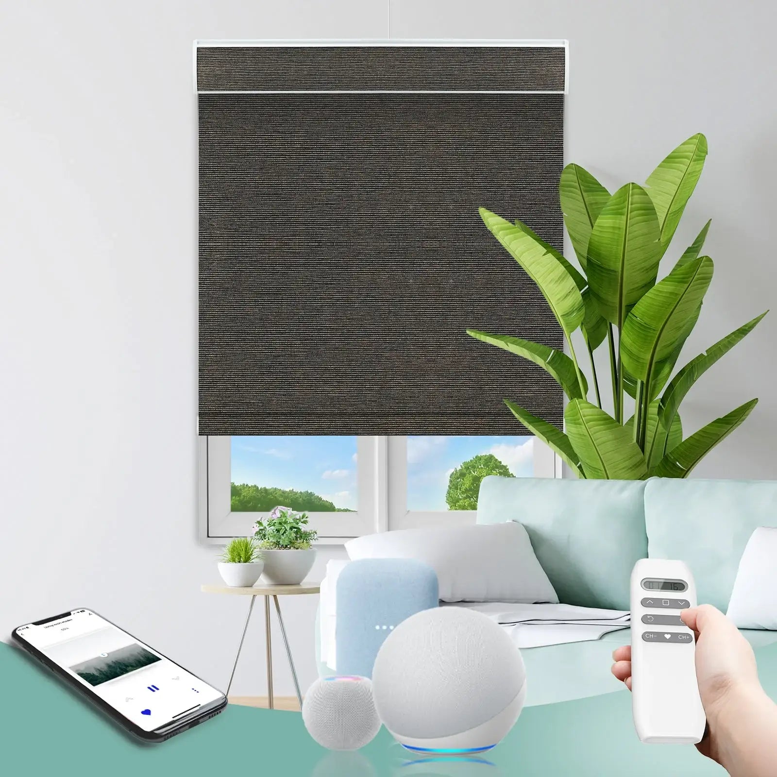 BlindsMagic Smart Motorized Roller Shades 100% Blackout Klamath – Remote Control Privacy Glare Reduction Living Room