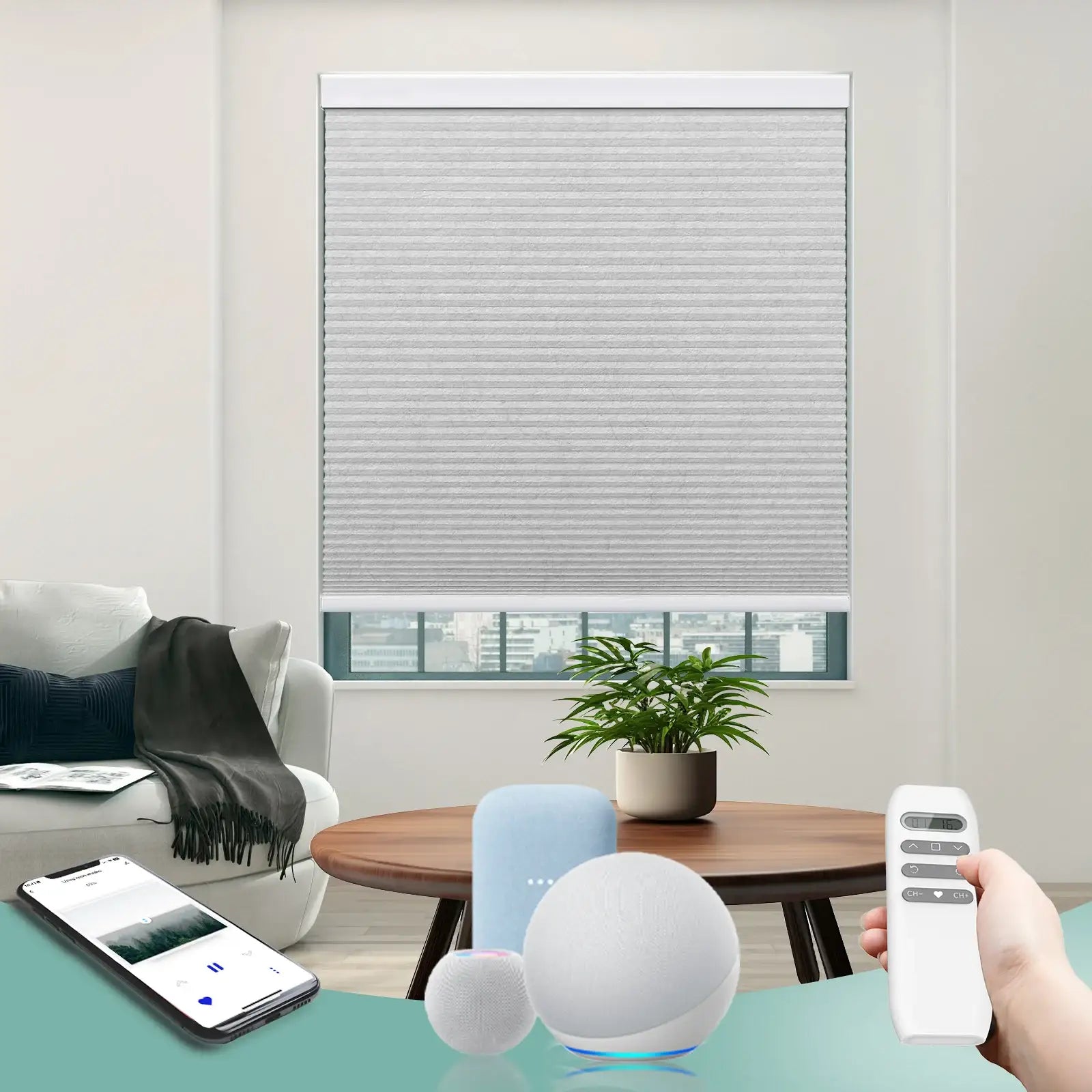 BlindsMagic Motorized double layer Cellular Shades app remote control voice control – cellular shades