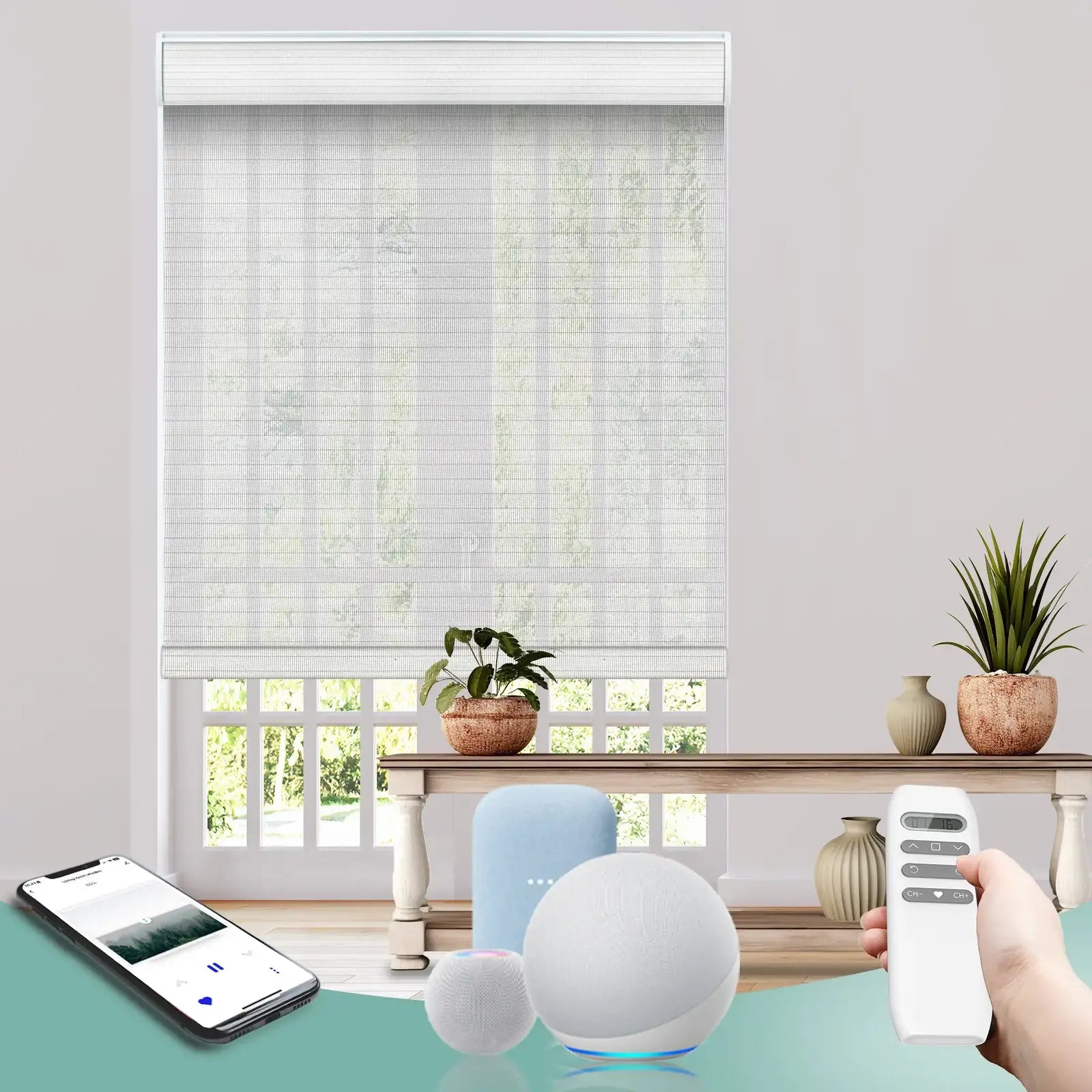 BlindsMagic Smart Motorized Roller Shades 5% Blackout Chiffon – Cordless Child Safe Custom Size Smart Home
