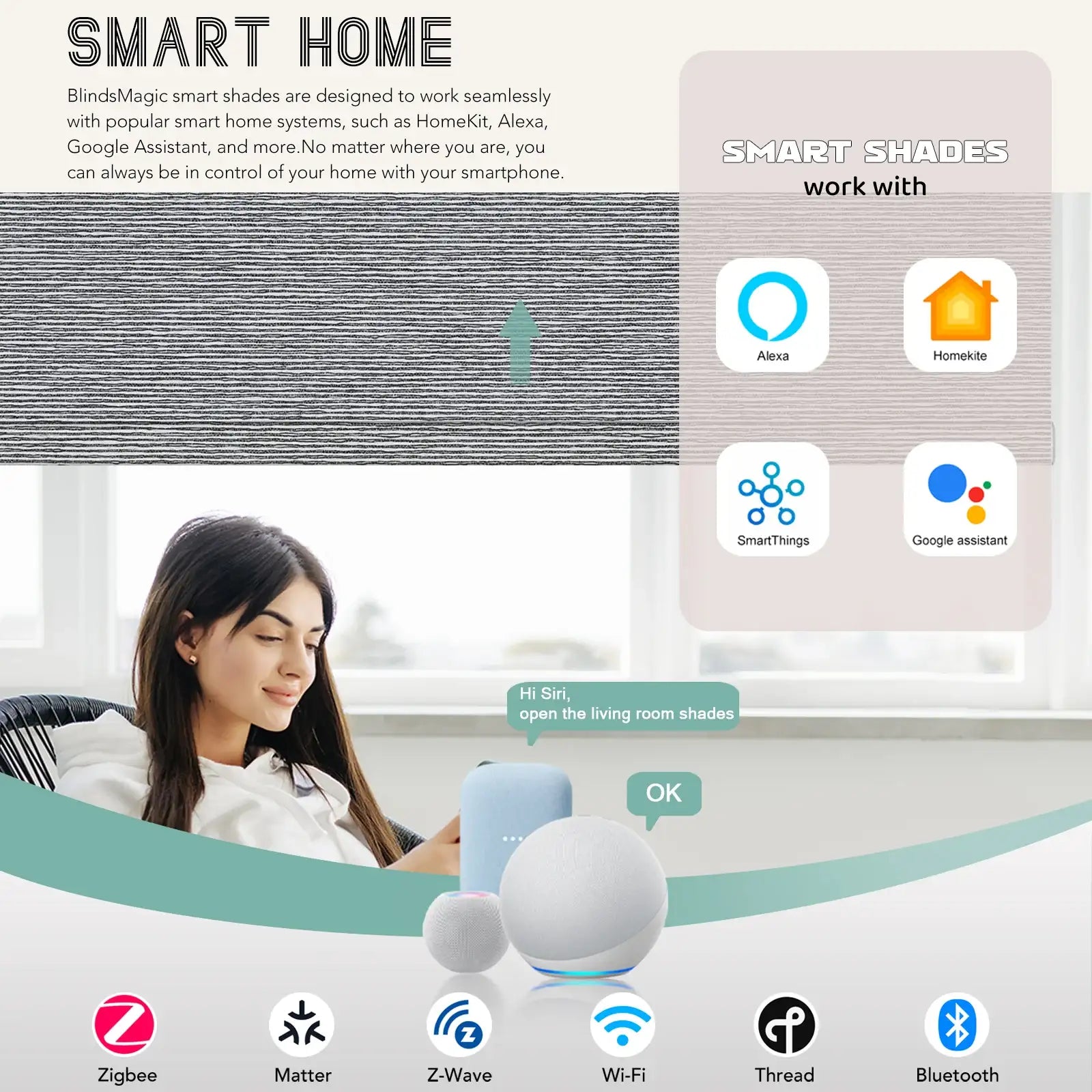 BlindsMagic motorized roller shades works with Alexa HomeKit SmartThings Google Assistant- Hawthron