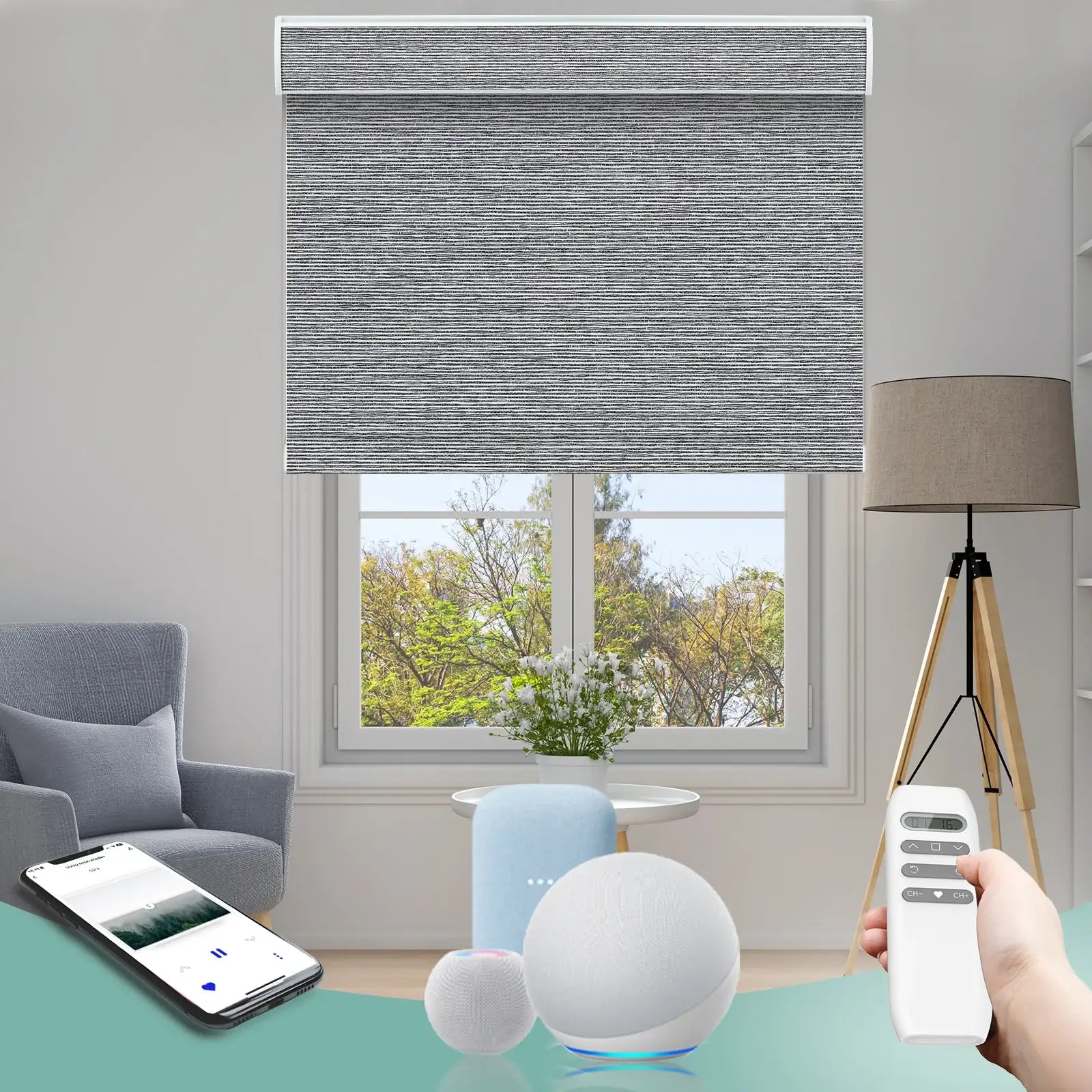 BlindsMagic motorized roller shades 100% blackout Hawthorn remote app voice control- Hawthron