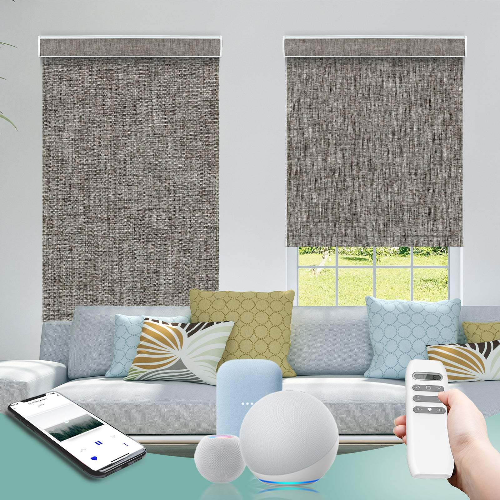 BlindsMagic motorized roller shades 100% blackout living room remote app control -Torrance