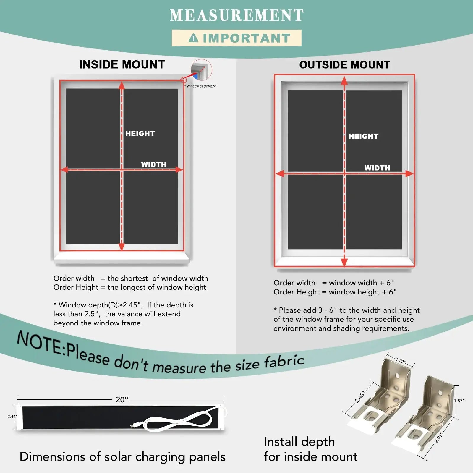 BlindsMagic Smart Motorized Roller Shades 100% Blackout Klamath – Custom Size Inside Outside Mount Measurement Guide