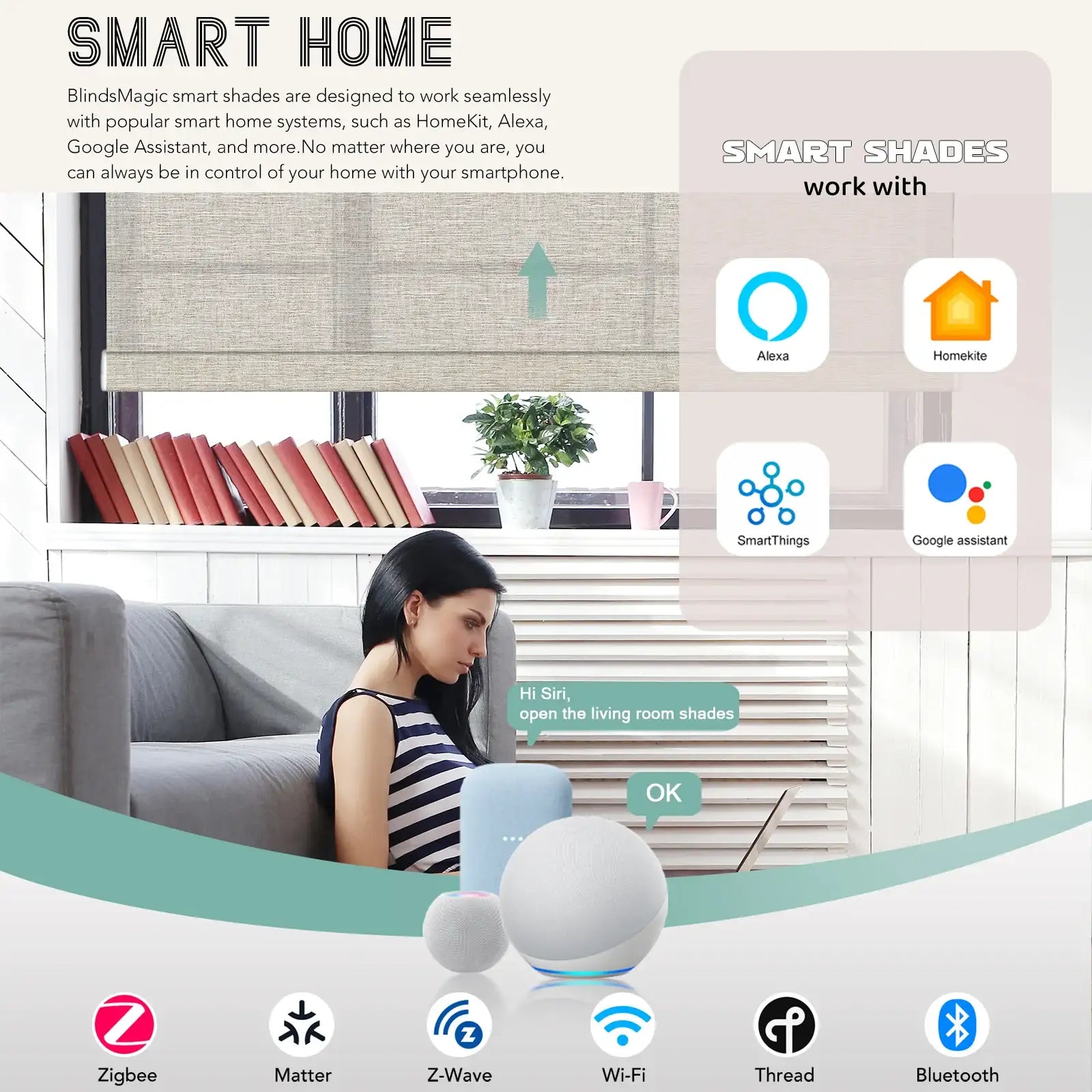 BlindsMagic Smart Motorized Roller Shades 70% Blackout Whimsy – Alexa Siri Google SmartThings Living Room