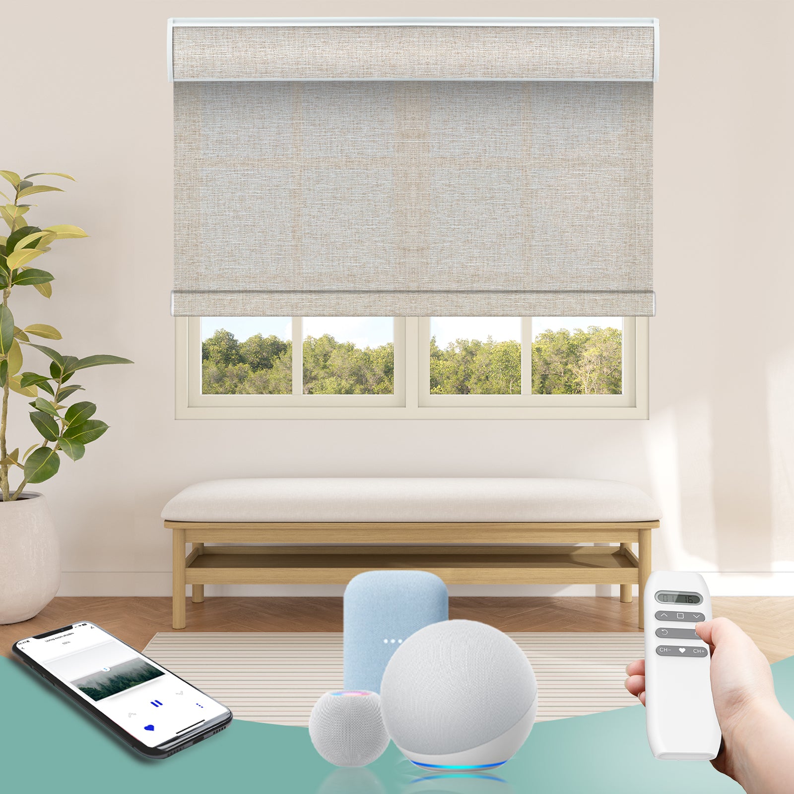 BlindsMagic Smart Motorized Roller Shades 65% Blackout PVC Free Whimsy - BlindsMagic