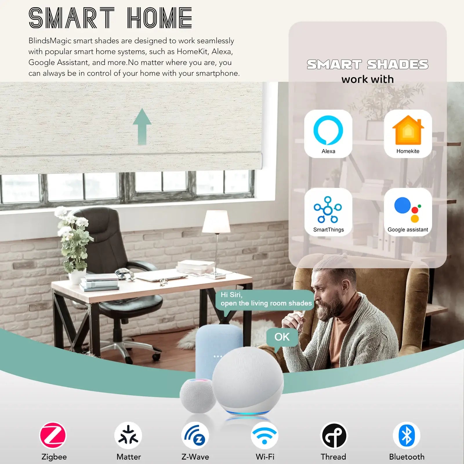 BlindsMagic motorized roller shades works with Alexa HomeKit SmartThings Google Assistant- Linen
