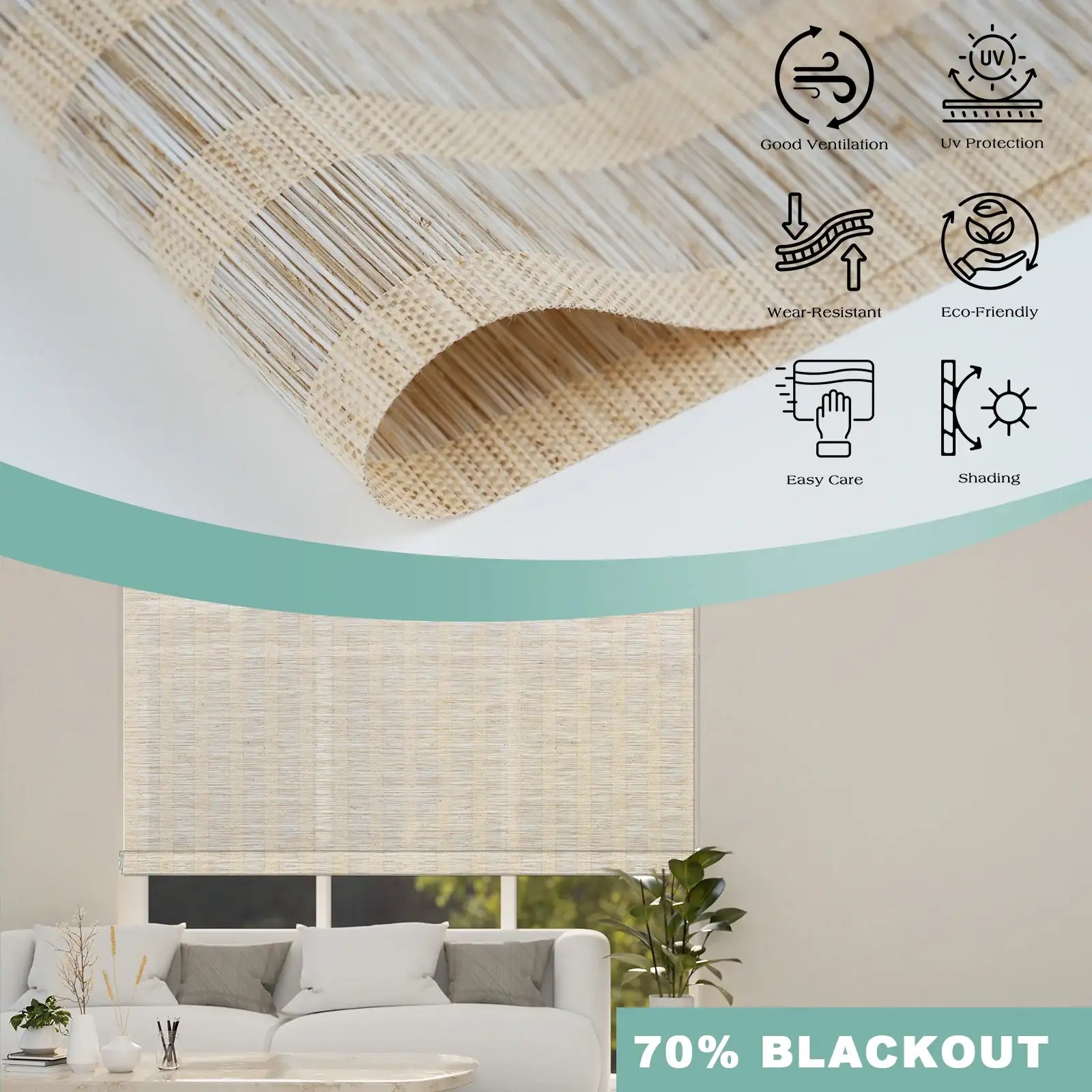 BlindsMagic Motorized Bamboo Shades Naturl UV protection eco-friendly ventilation – bamboo shades