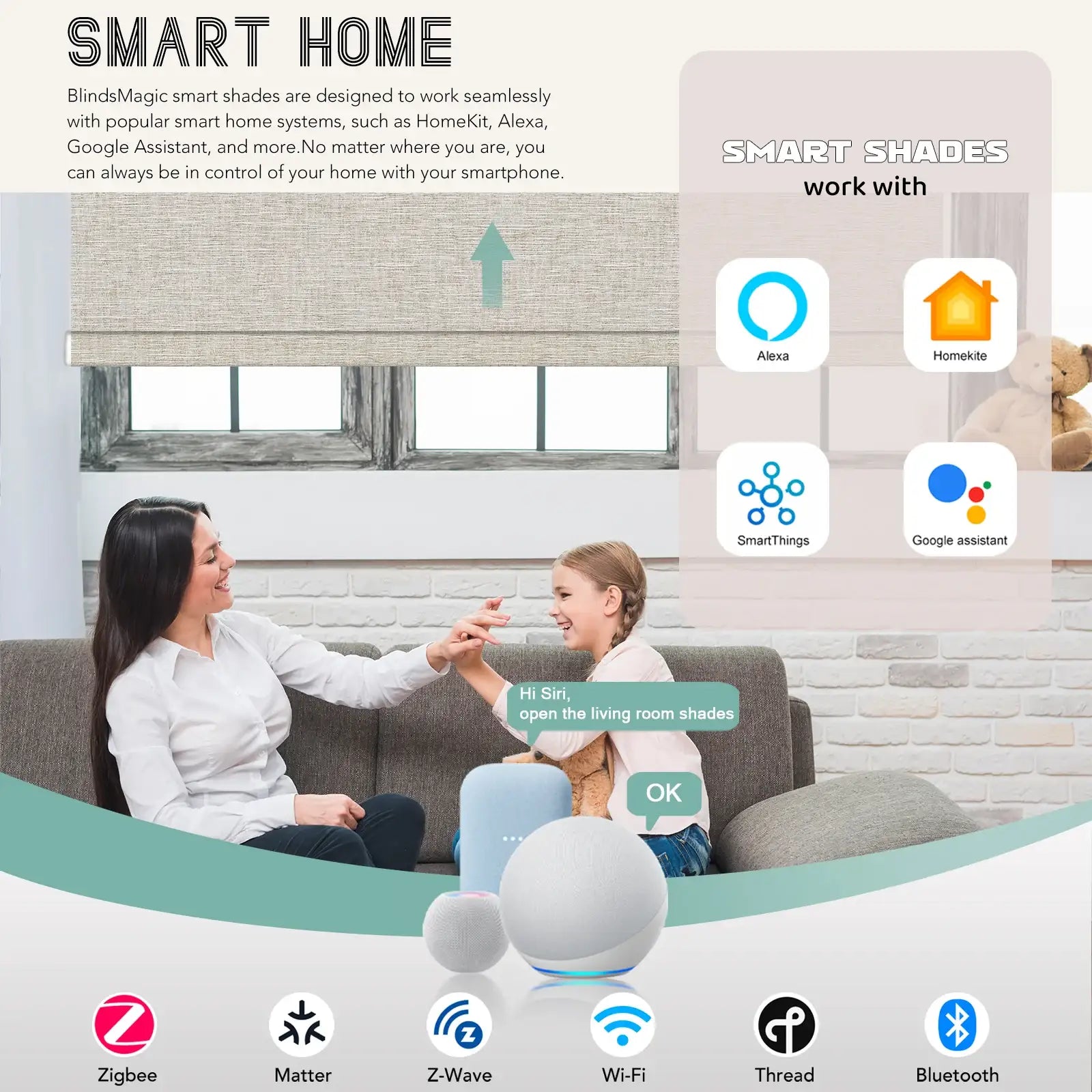 BlindsMagic motorized roller shades works with Alexa HomeKit SmartThings Google Assistant- Whimsy
