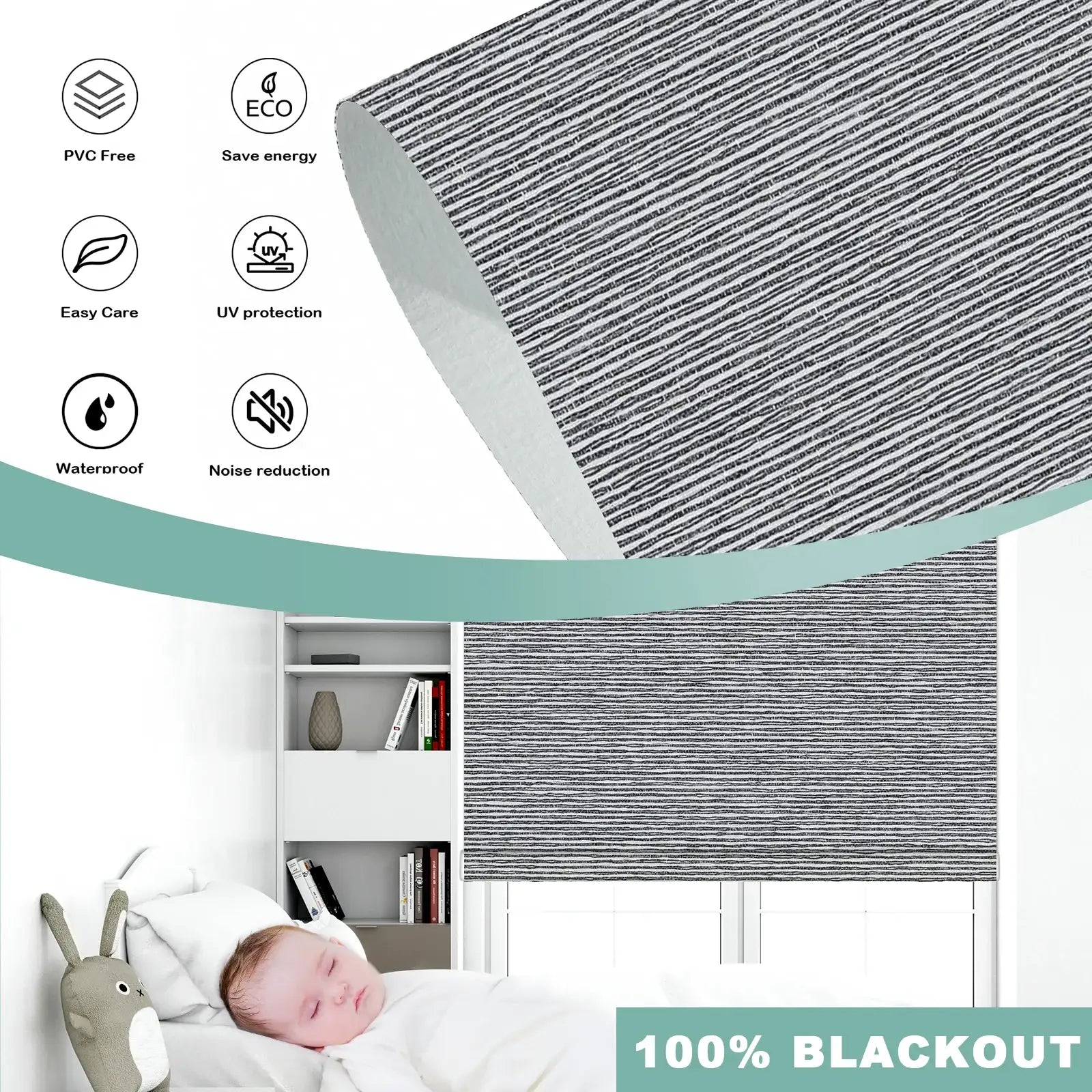 BlindsMagic 100% blackout roller shades Hawthorn PVC free waterproof UV protection noise reduction- Hawthron
