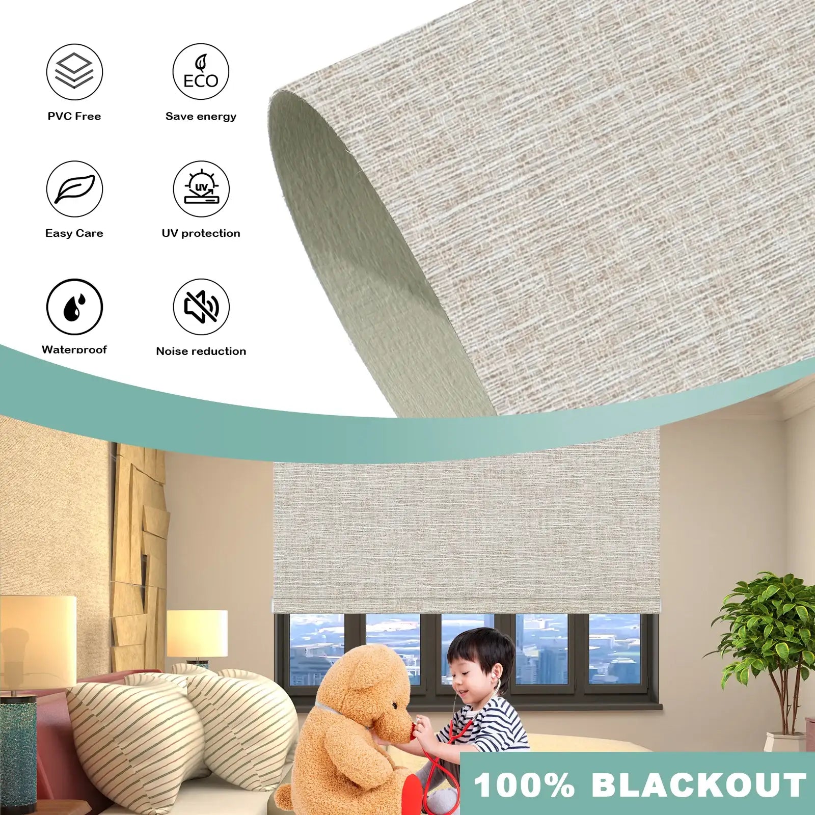 BlindsMagic 100% blackout roller shades Whimsy PVC free waterproof UV protection noise reduction-Whimsy