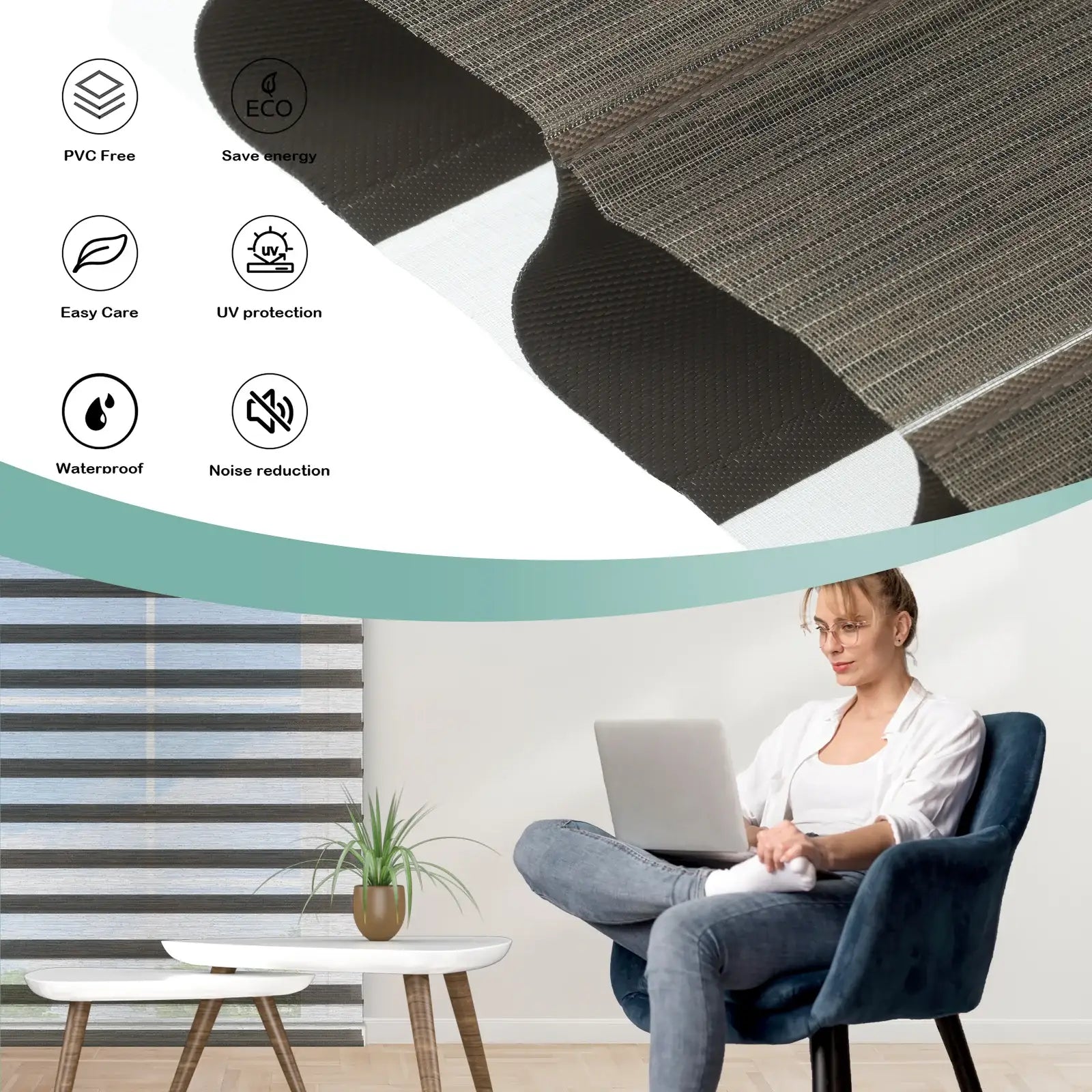 BlindsMagic Sheer Shades 100% Blackout Linotex Fabric – PVC Free UV Protection Waterproof Noise Reduction