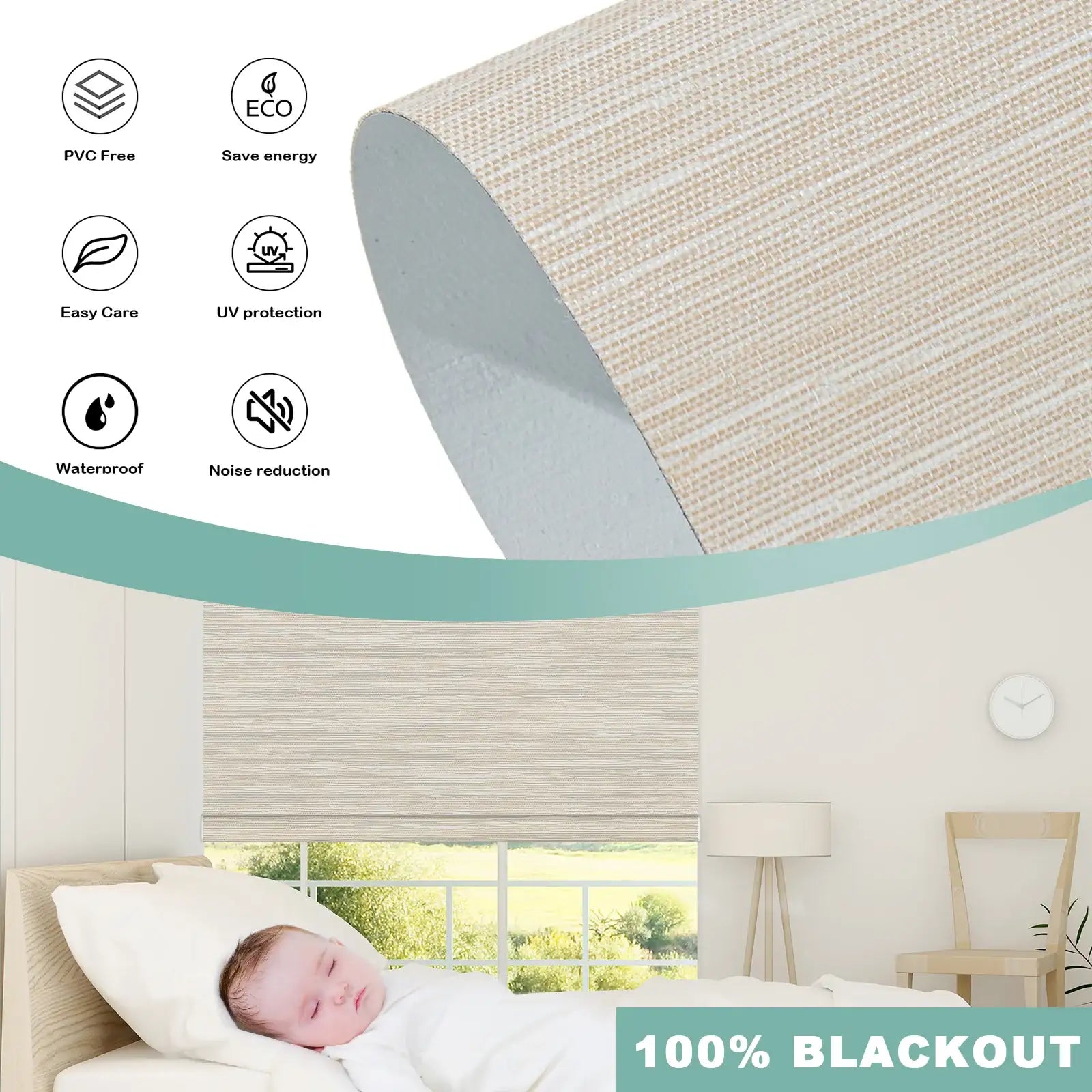 BlindsMagic Smart Motorized Roller Shades 100% Blackout Breeze – PVC Free UV Protection Baby Bedroom