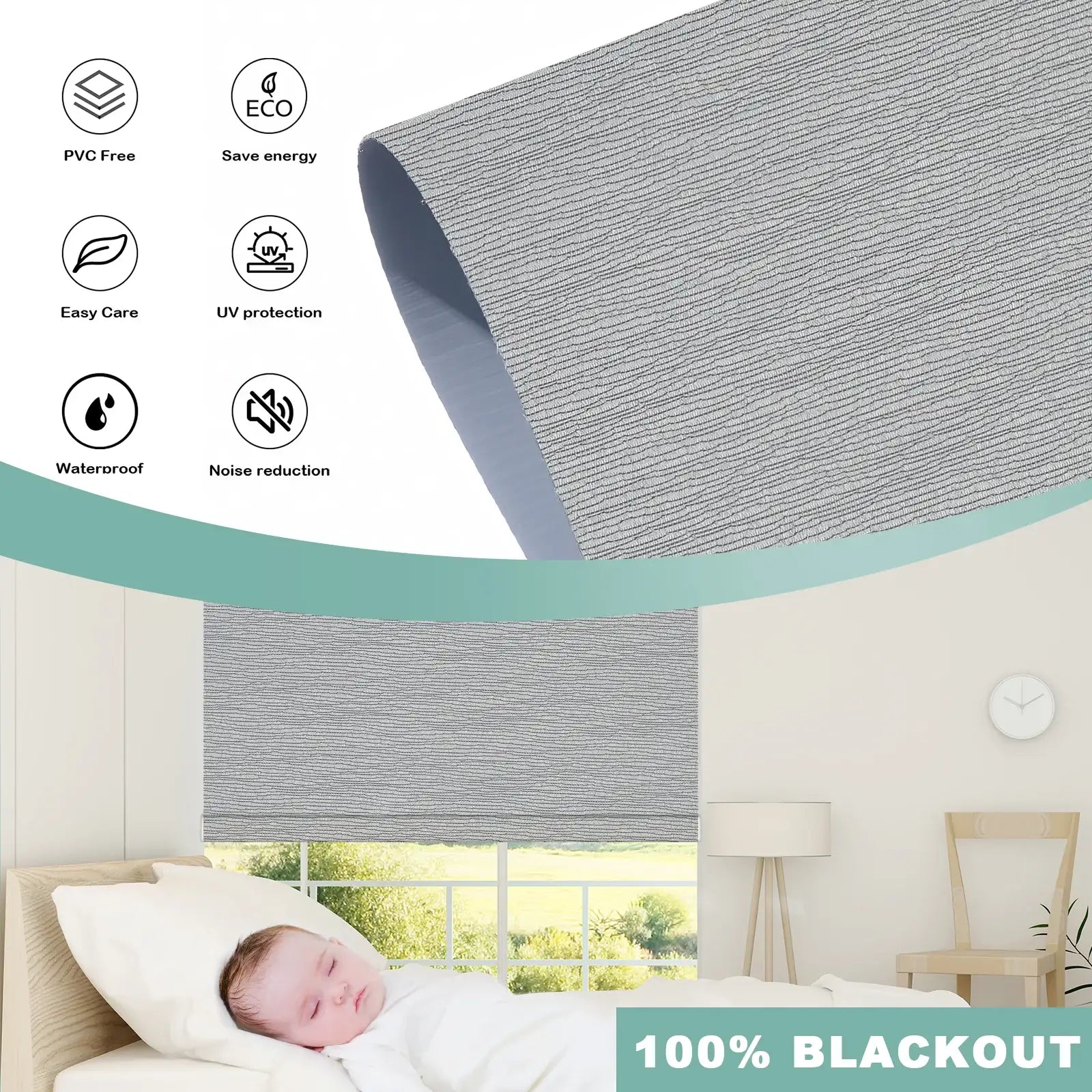 BlindsMagic 100% blackout motorized roller shades PVC free waterproof UV protection noise reduction
