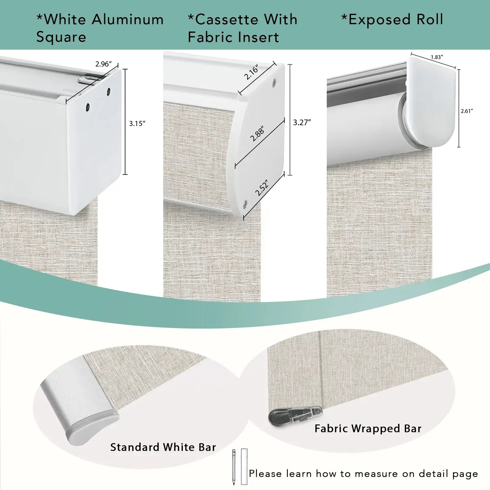BlindsMagic motorized roller shades headrail options aluminum cassette exposed roll- Whimsy