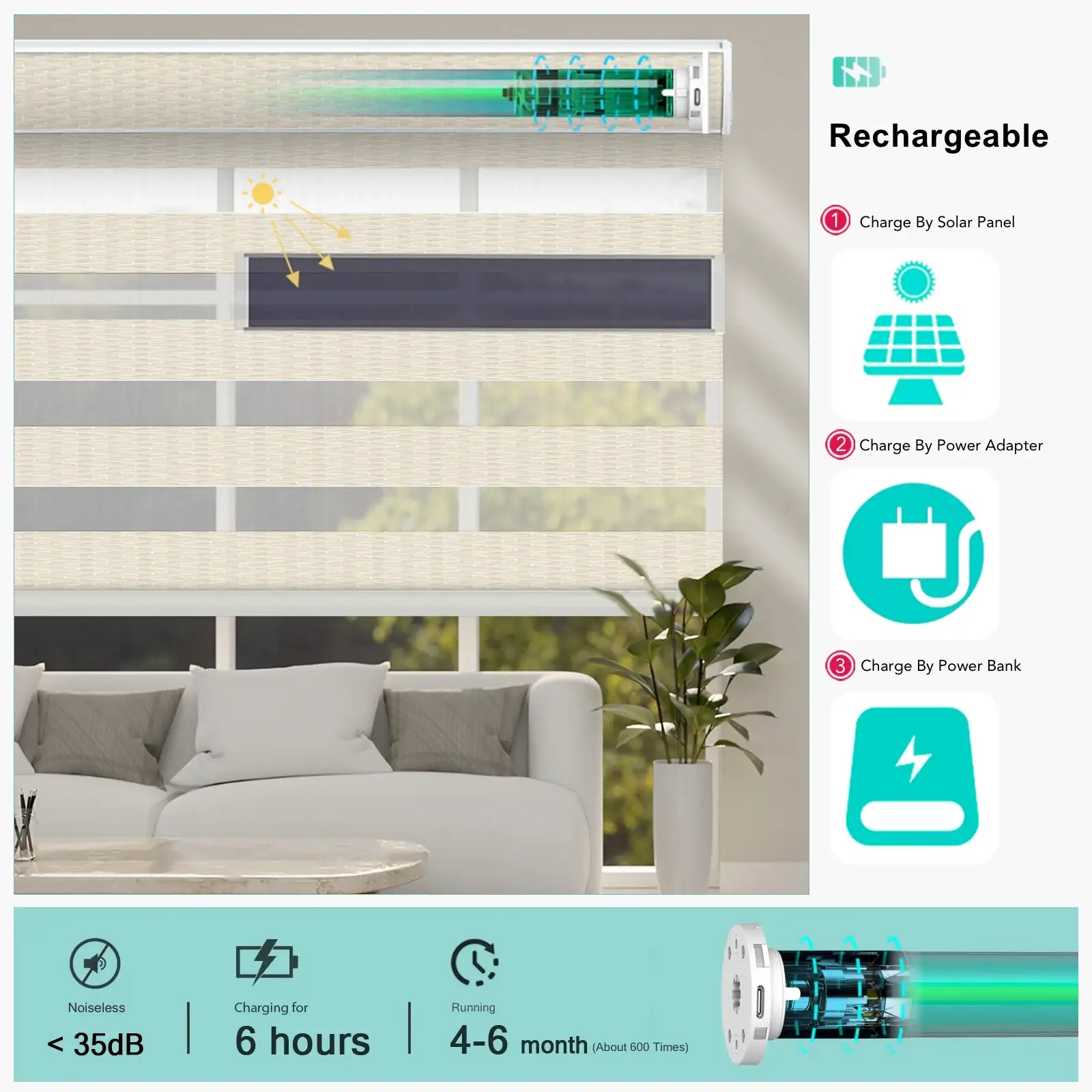 BlindsMagic Motorized Zebra Shades Galaxy rechargeable solar motor – automatic blinds