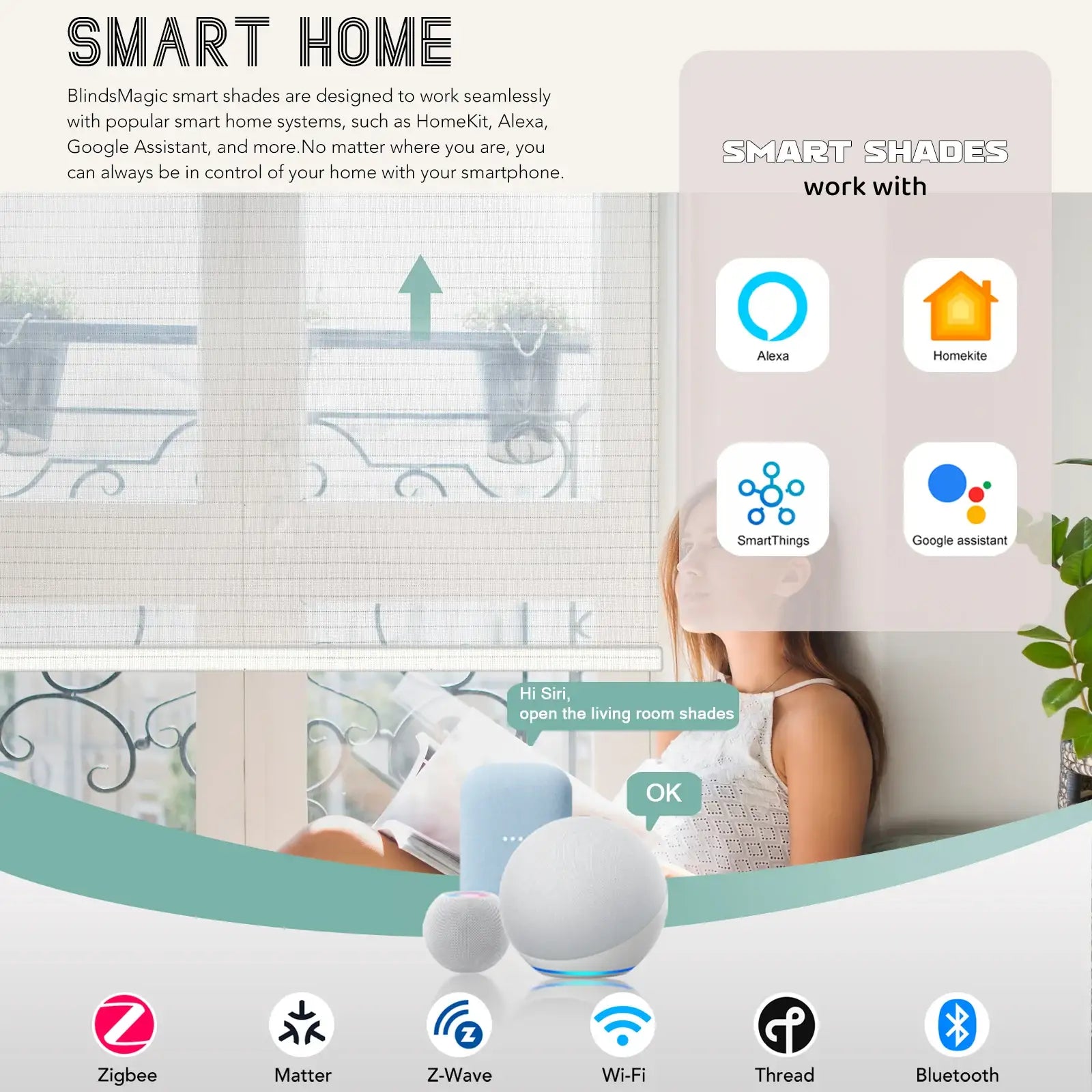 BlindsMagic Smart Motorized Roller Shades 5% Blackout Chiffon – Alexa Siri Google SmartThings Energy Saving