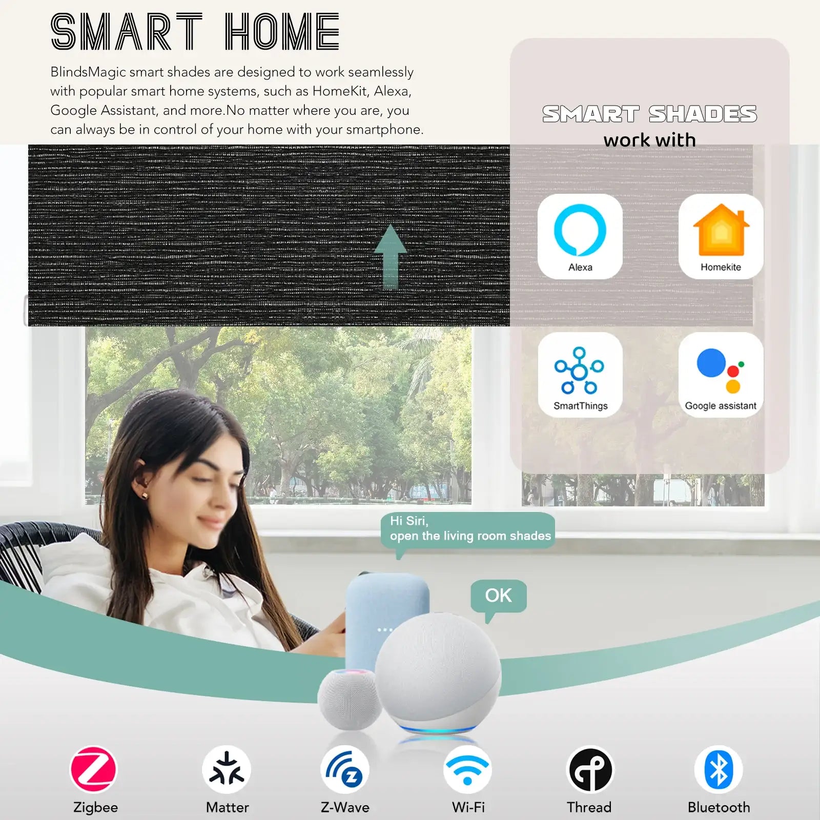 BlindsMagic Smart Motorized Roller Shades 100% Blackout Klamath – Alexa Siri Google SmartThings Energy Saving