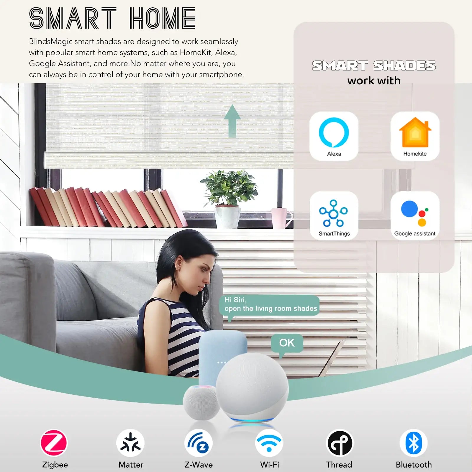 BlindsMagic Smart Motorized Roller Shades 70% Blackout Camden – Alexa Siri Google SmartThings