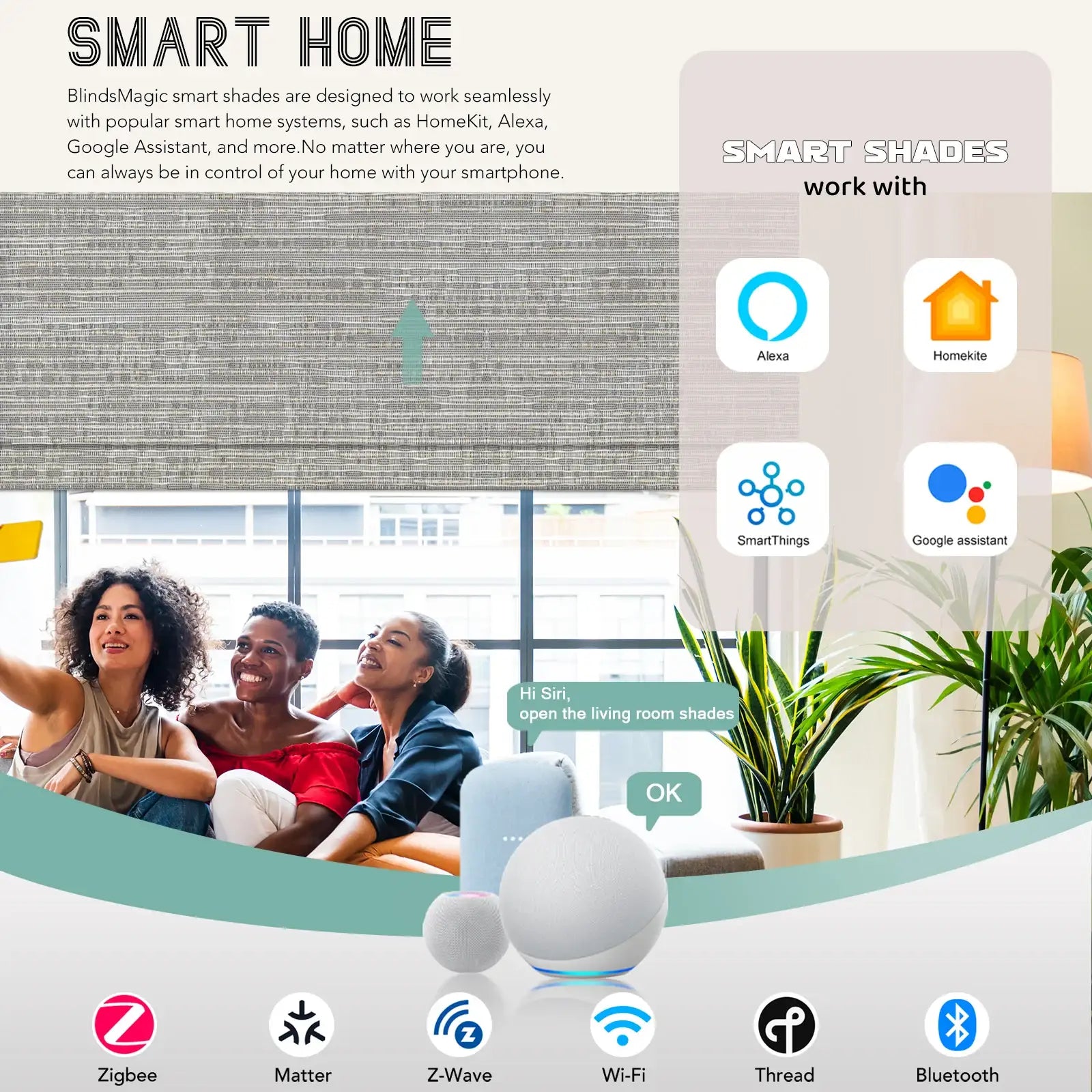BlindsMagic Smart Motorized Roller Shades 100% Blackout Camden – Alexa Siri Google SmartThings Energy Saving