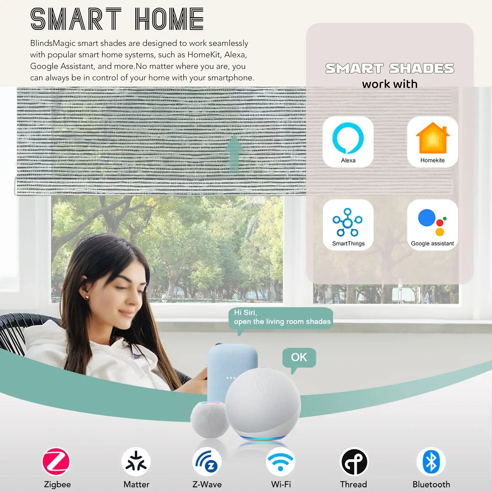 BlindsMagic Smart Motorized Roller Shades 60% Blackout Klamath – Alexa Siri Google SmartThings Energy Saving