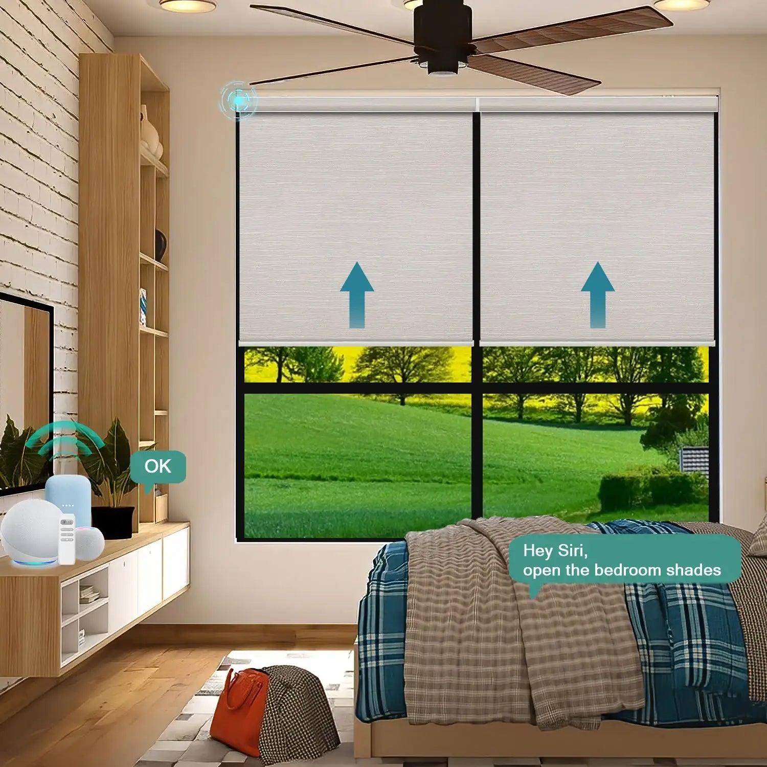 BlindsMagic Smart Motorized Roller Shades 100% Blackout Breeze – Voice Control Smart Home Bedroom