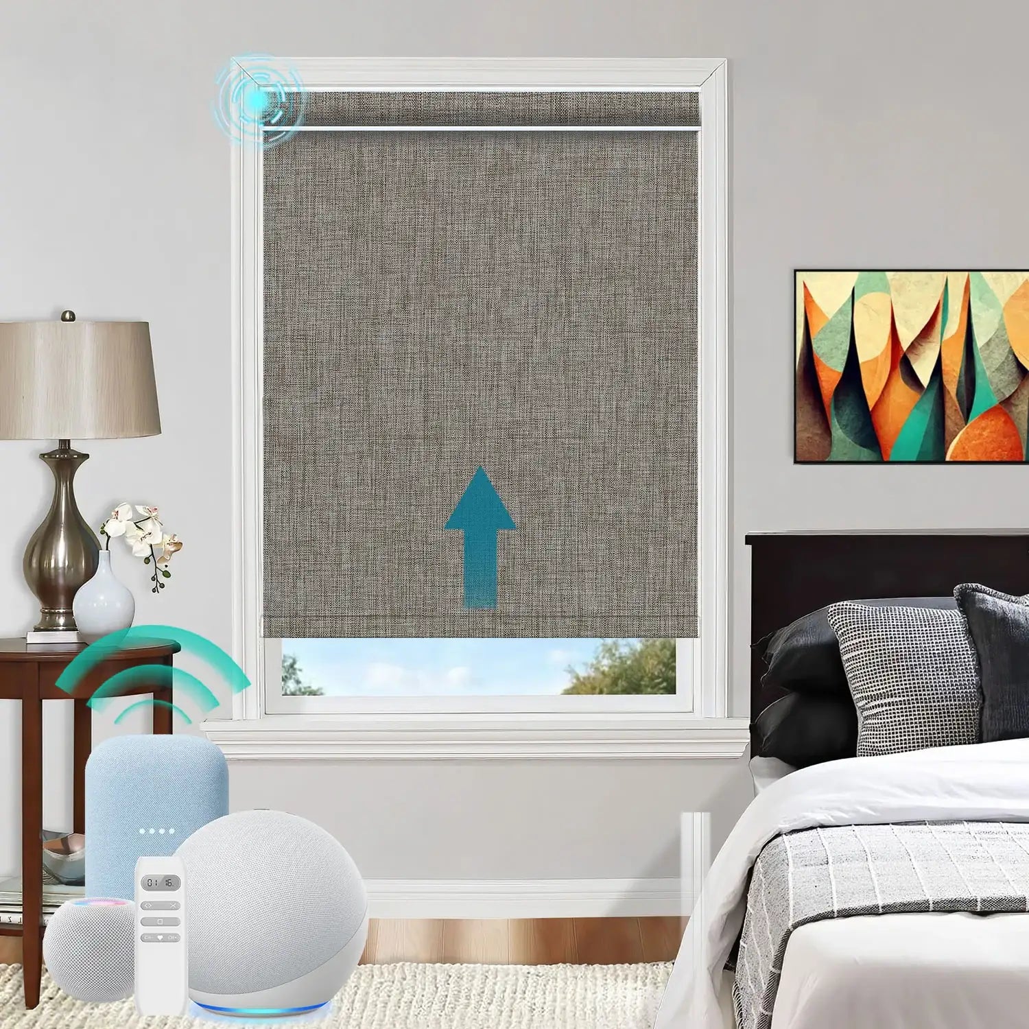 BlindsMagic motorized roller shades 100% blackout bedroom smart home voice control- Torrance