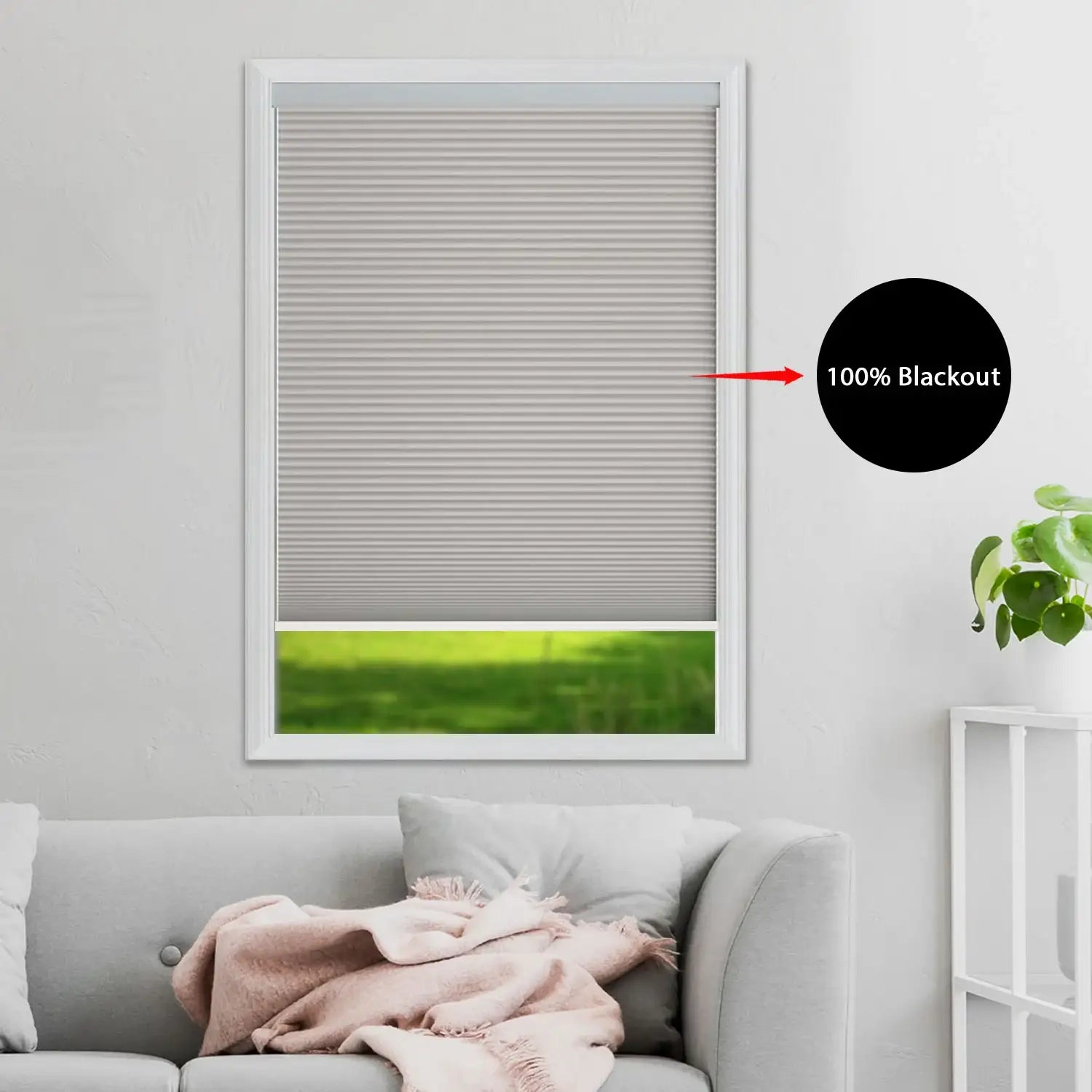 blackout-window-shades Close-up of BlindsMagic 100% blackout cellular shades showing total light blocking performance.