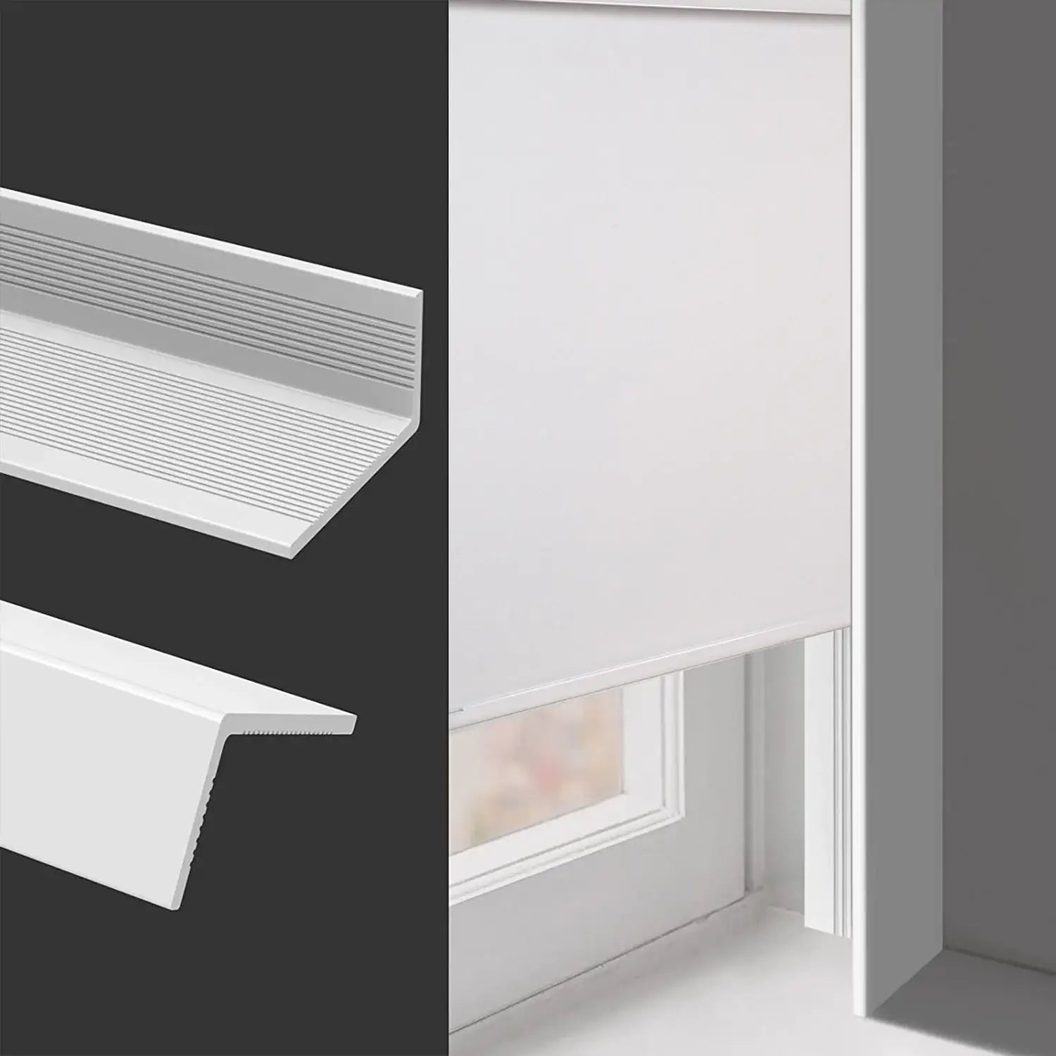 BlindsMagic blackout light blocker white L-shaped strip installed on window frame