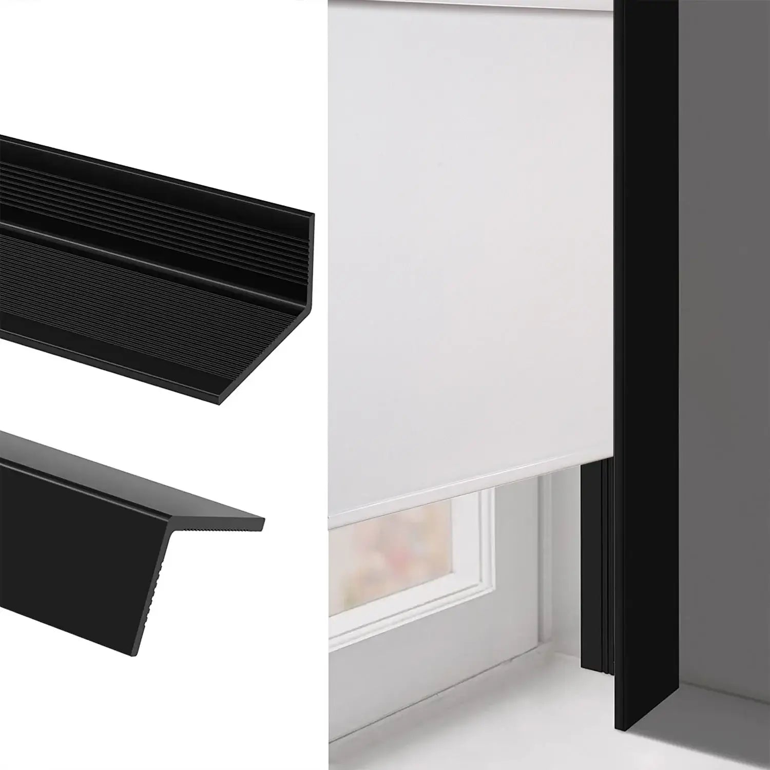 BlindsMagic blackout light blocker black L-shaped strip installed on window frame
