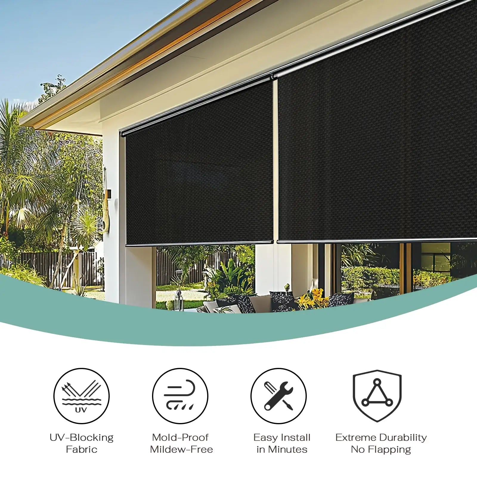 BlindsMagic Outdoor Shade UV-Blocking Mold-Proof Fabric – Easy Install Waterproof Durable Patio Sunscreen