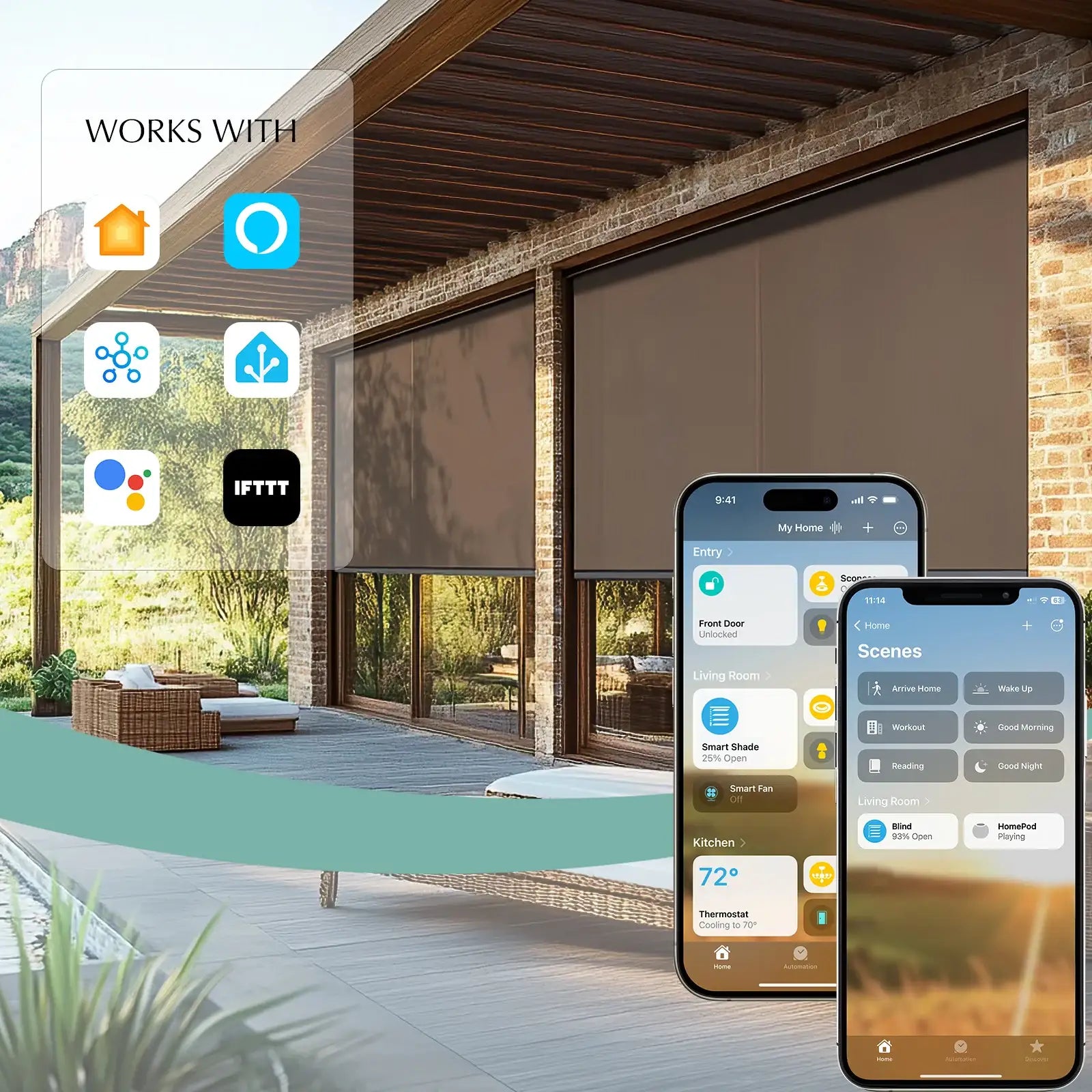 BlindsMagic Motorized Outdoor Shade Smart Home – HomeKit Alexa Google SmartThings App Control Scenes