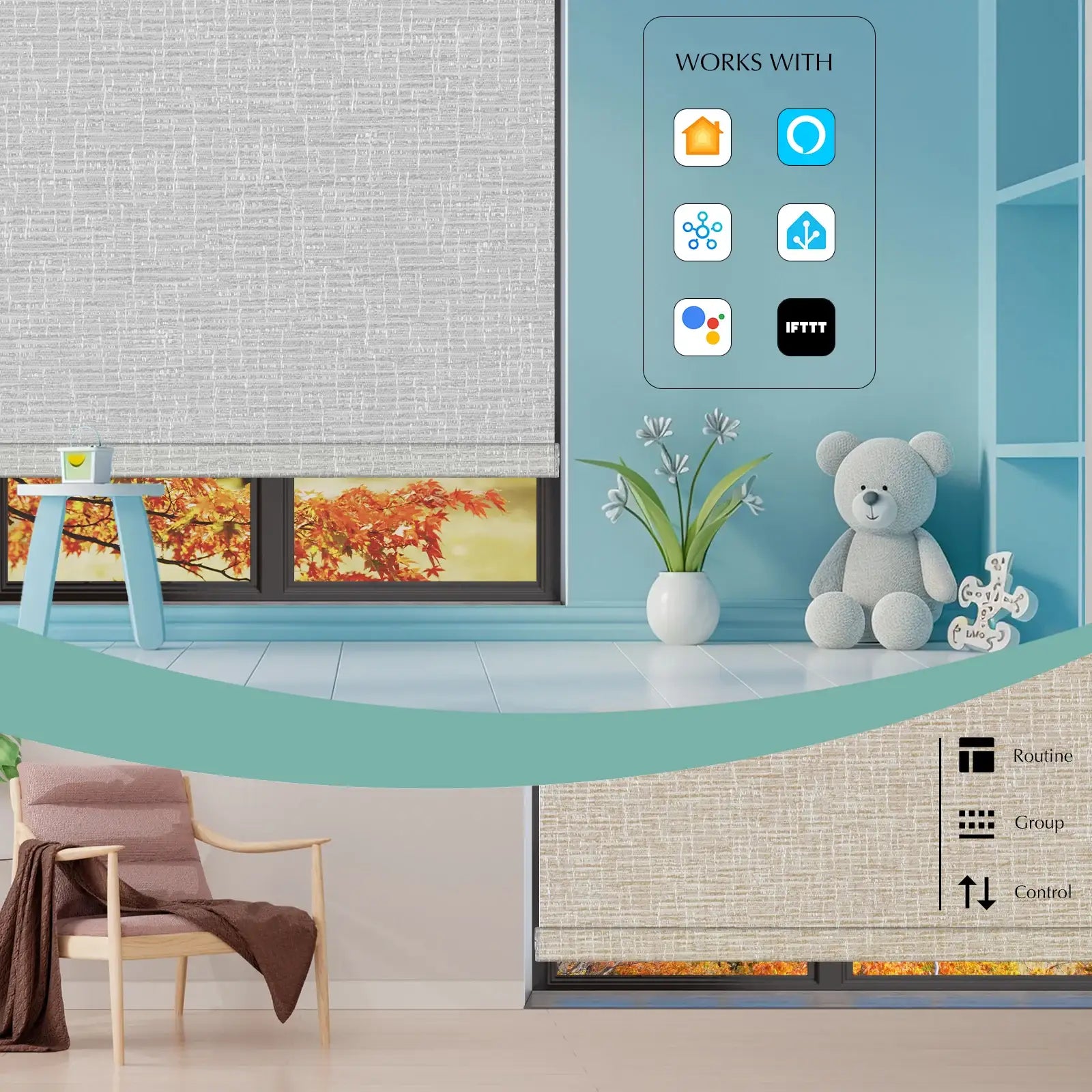 BlindsMagic Roller Shades for Windows Smart Home – HomeKit Alexa Google SmartThings IFTTT Routine Group Control