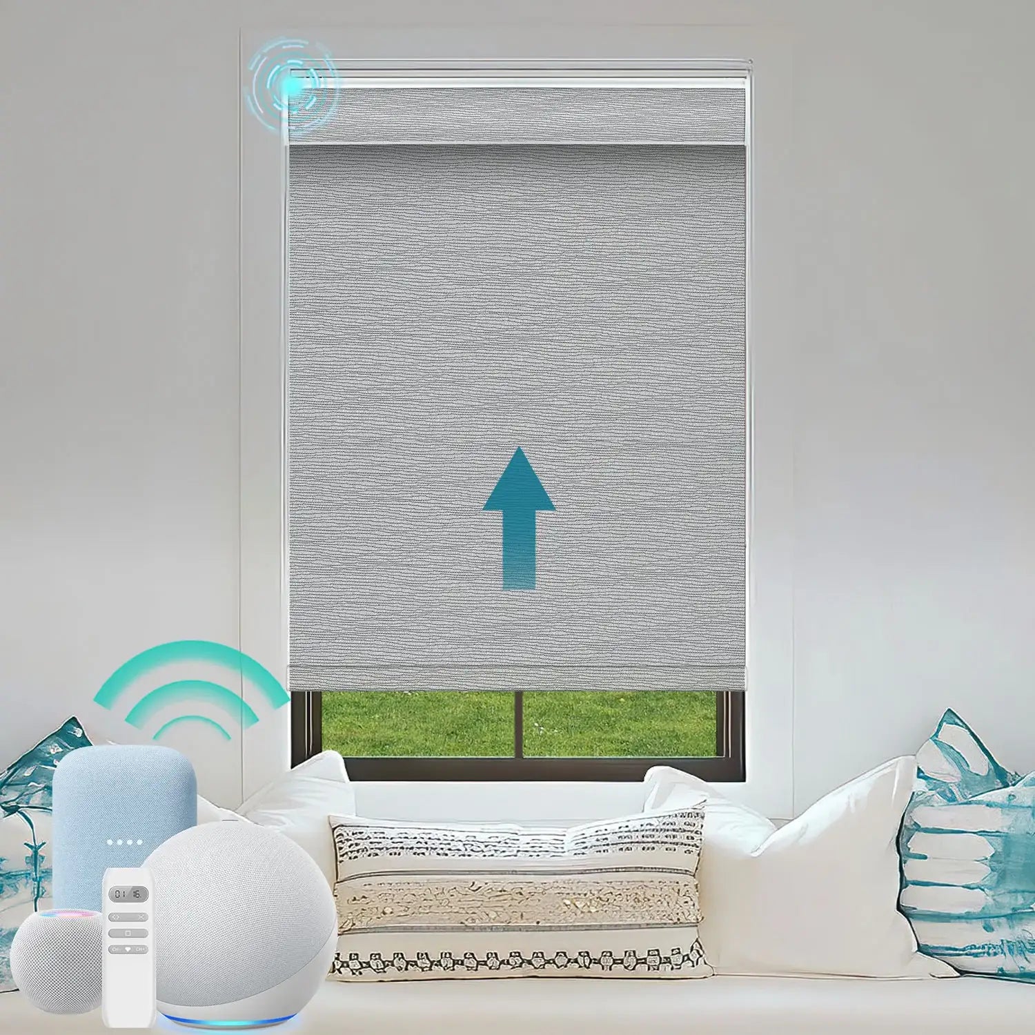 BlindsMagic motorized roller shades 100% blackout smart home control bedroom