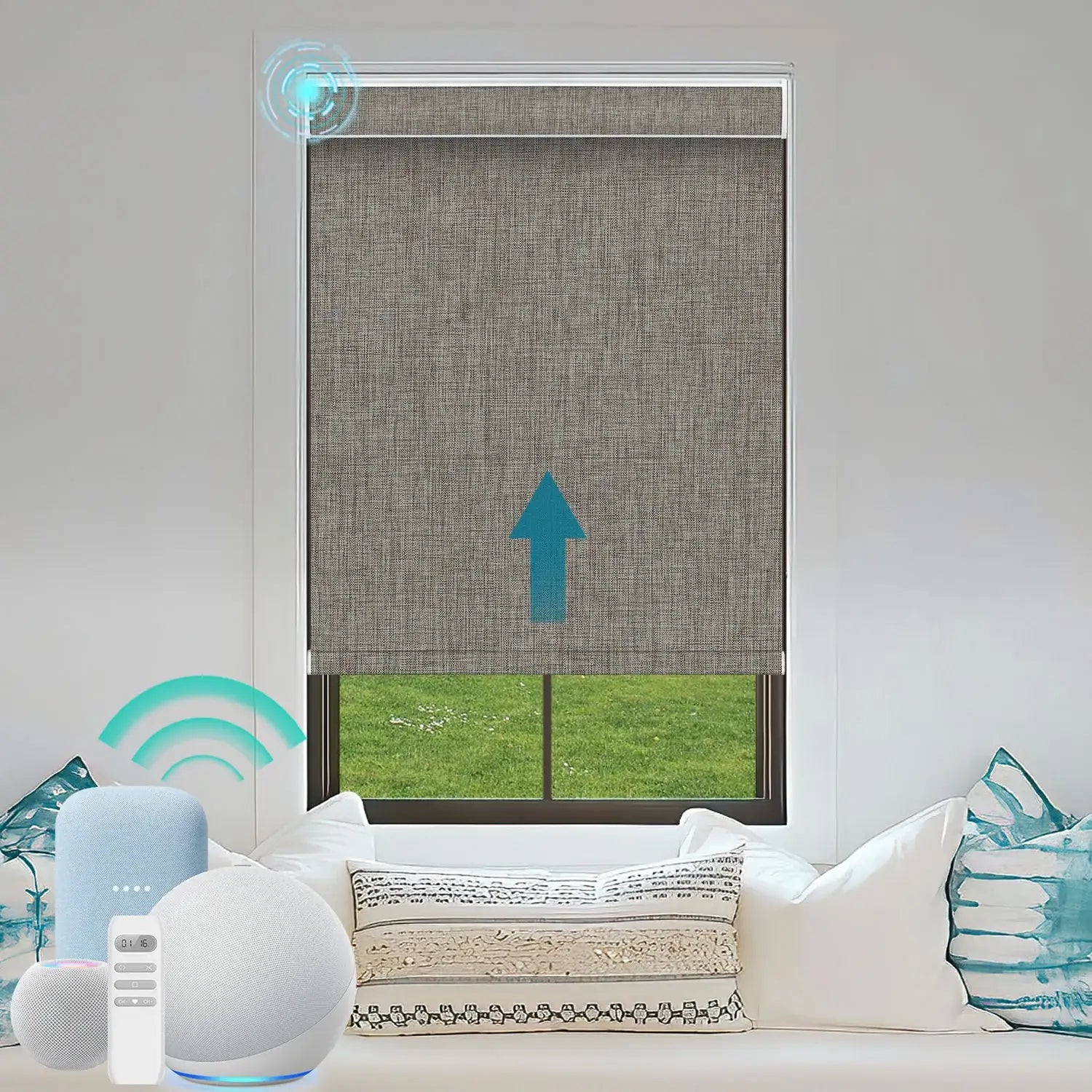 BlindsMagic motorized roller shades 100% blackout Torrance smart home bedroom