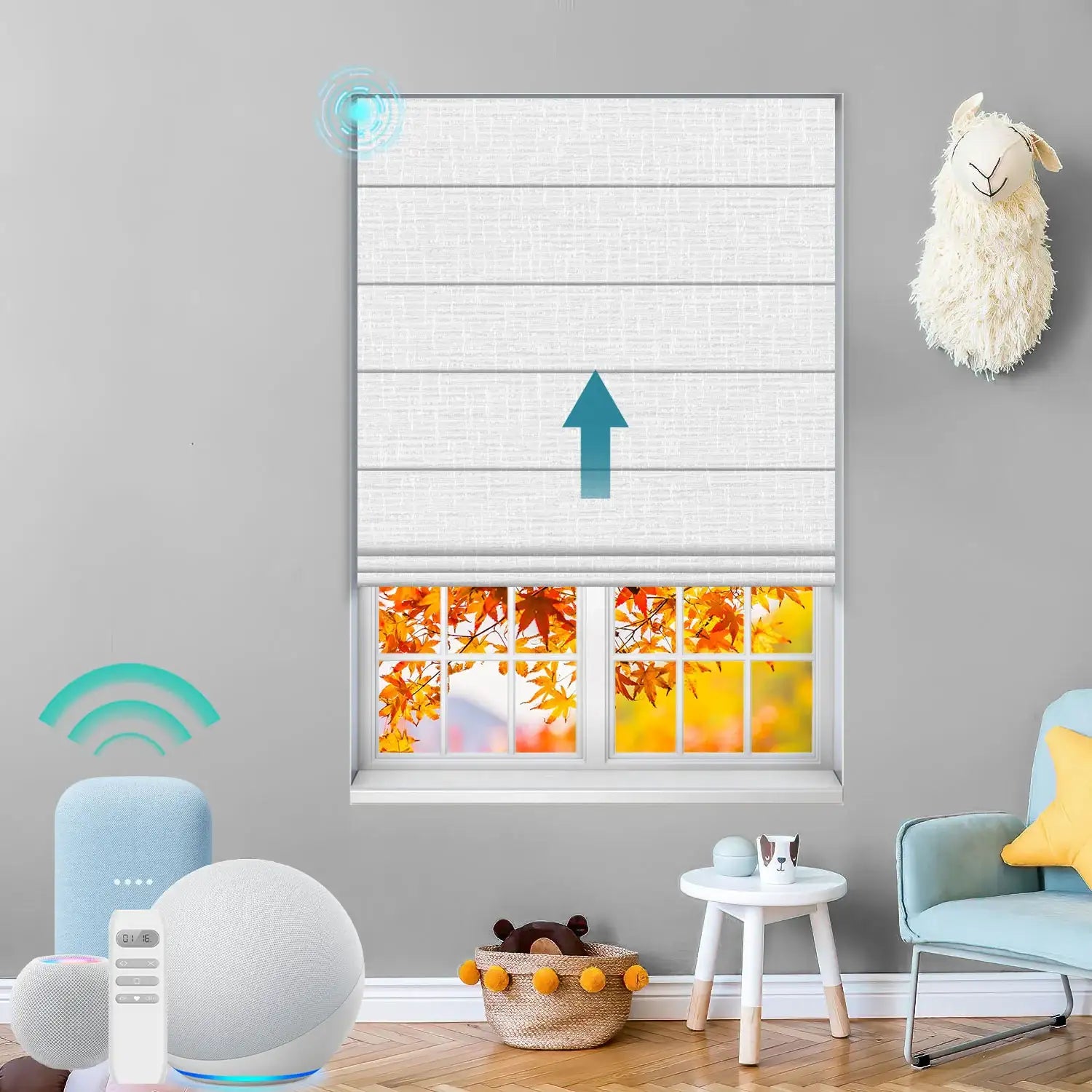 BlindsMagic Custom Roman Shades 80% Blackout Melody – Motorized Electric Blinds Kids Room Alexa Control