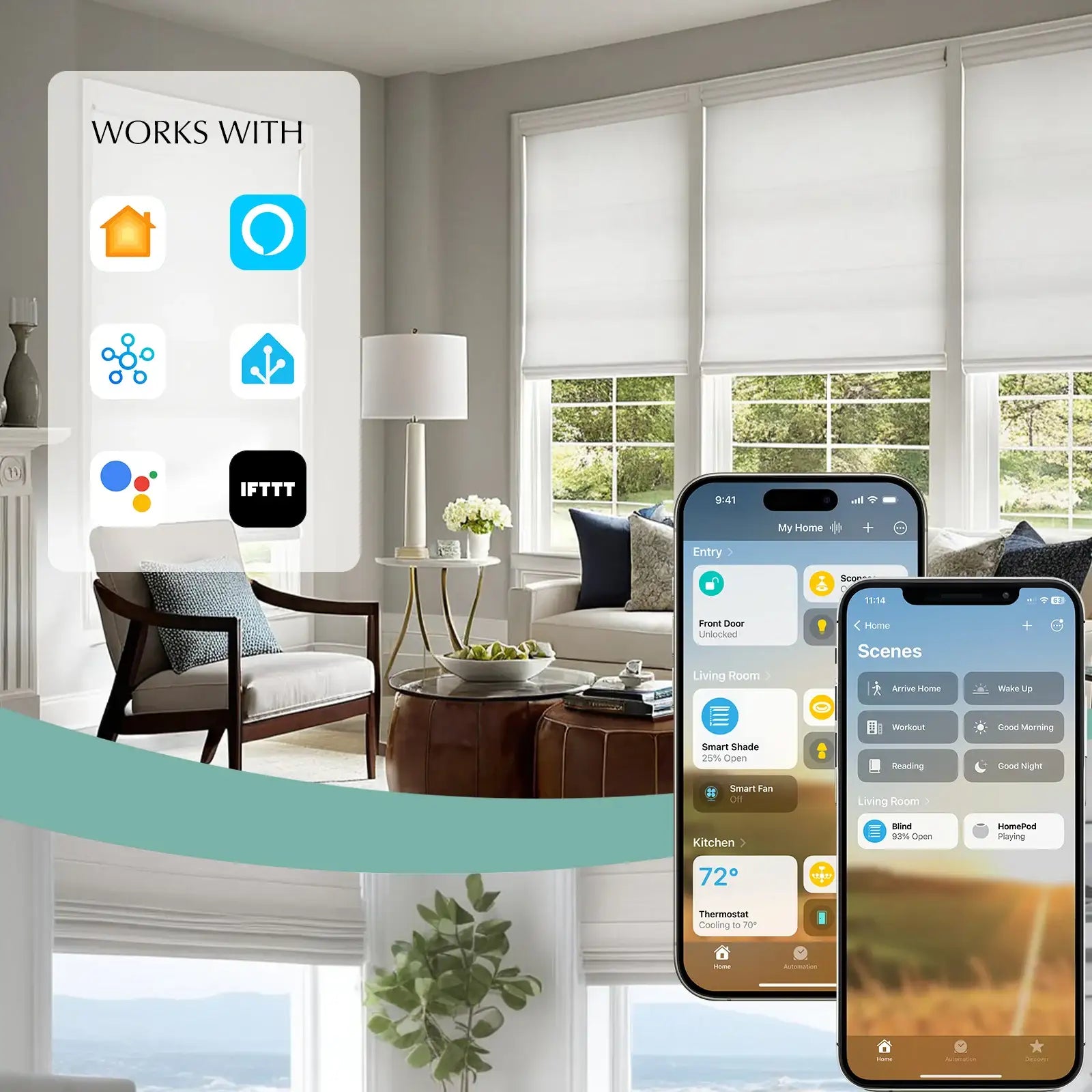 BlindsMagic Motorized Roman Shades Smart Home – HomeKit Alexa Google SmartThings App Control Routine Scenes