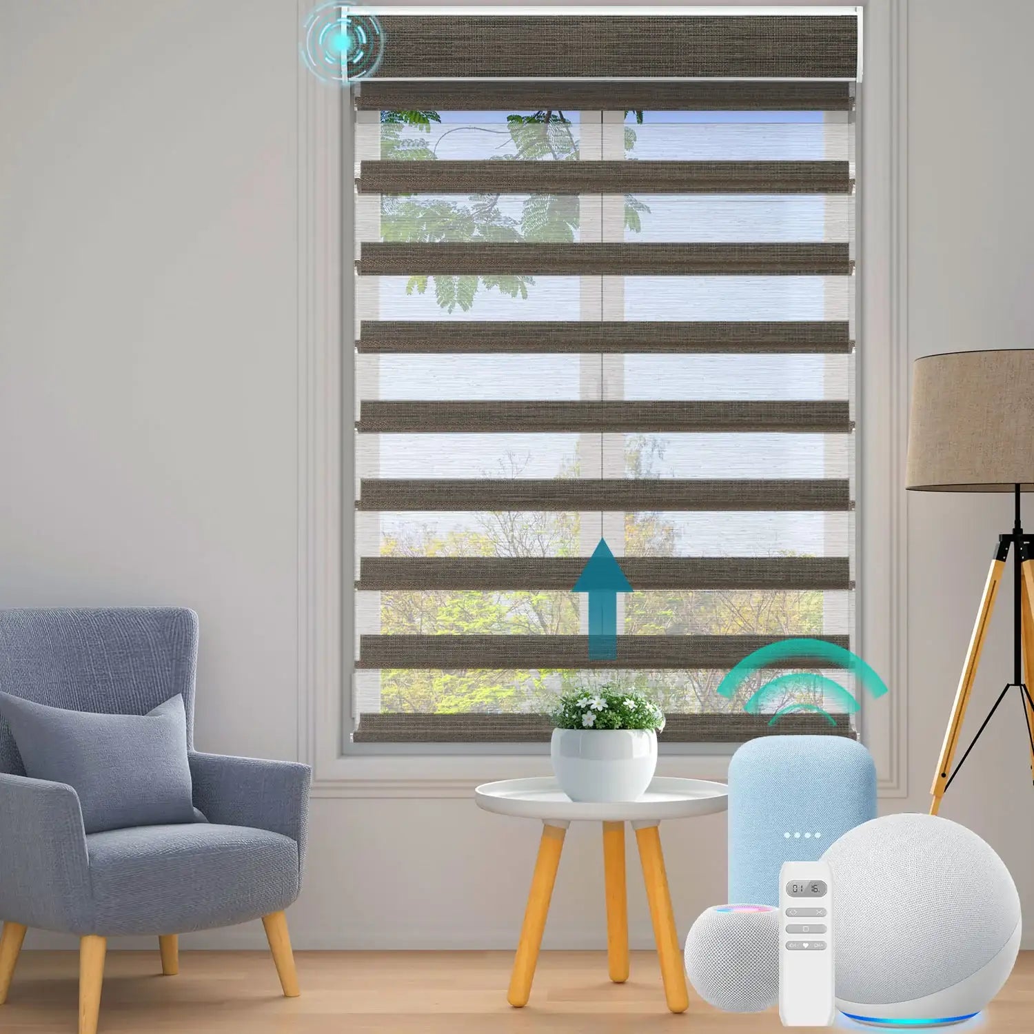 BlindsMagic Light Filtering Shades 100% Blackout Linotex – Motorized Sheer Shades Living Room Alexa Control