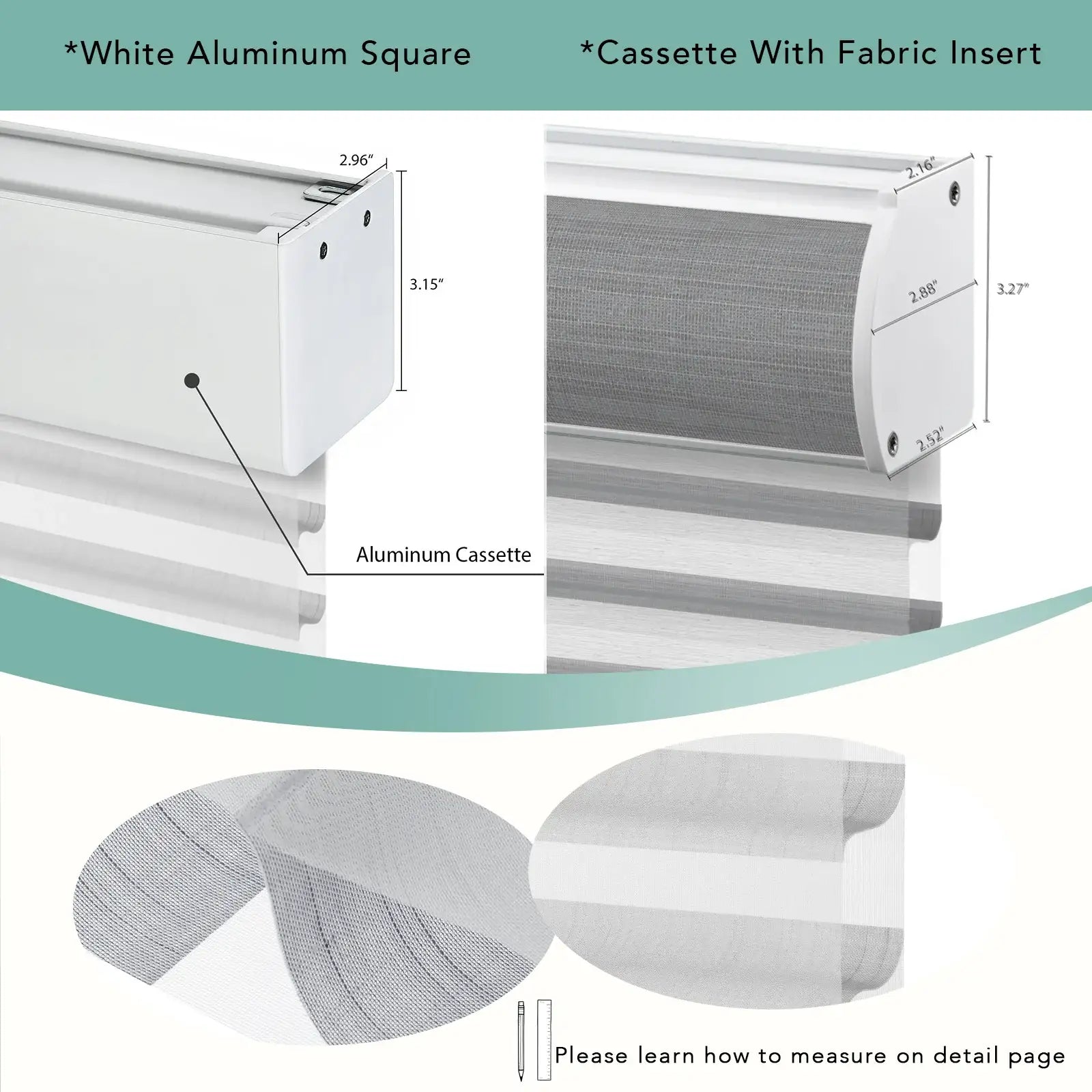 BlindsMagic Sheer Shades Valance Options – White Aluminum Square and Cassette With Fabric Insert Custom Size