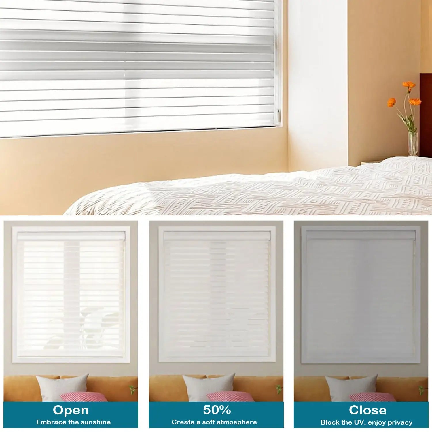 BlindsMagic sheer shades 60% blackout Classic open 50% close light filtering bedroom- Classic