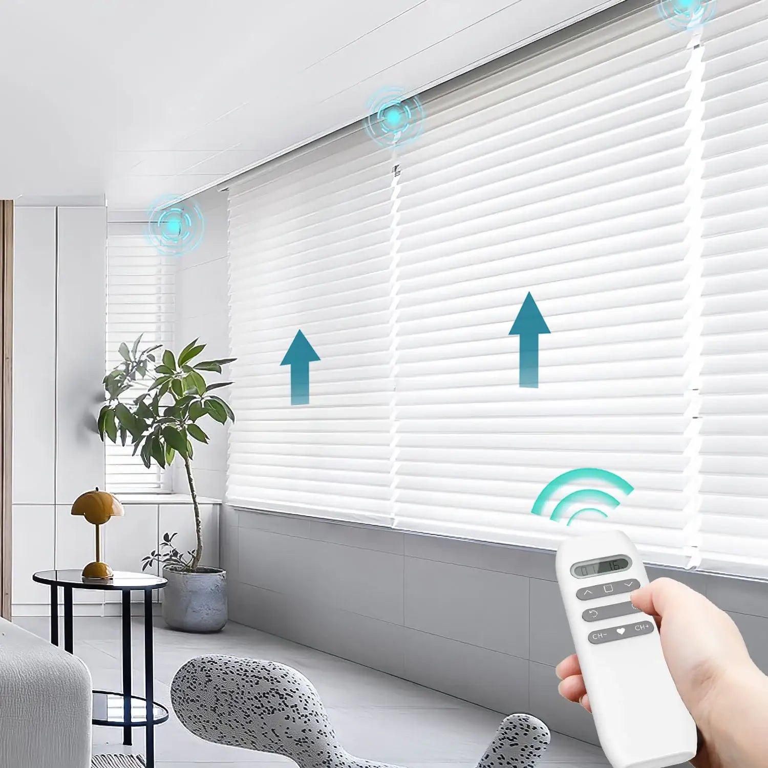 BlindsMagic motorized sheer shades 85% blackout Classic multiple windows remote control