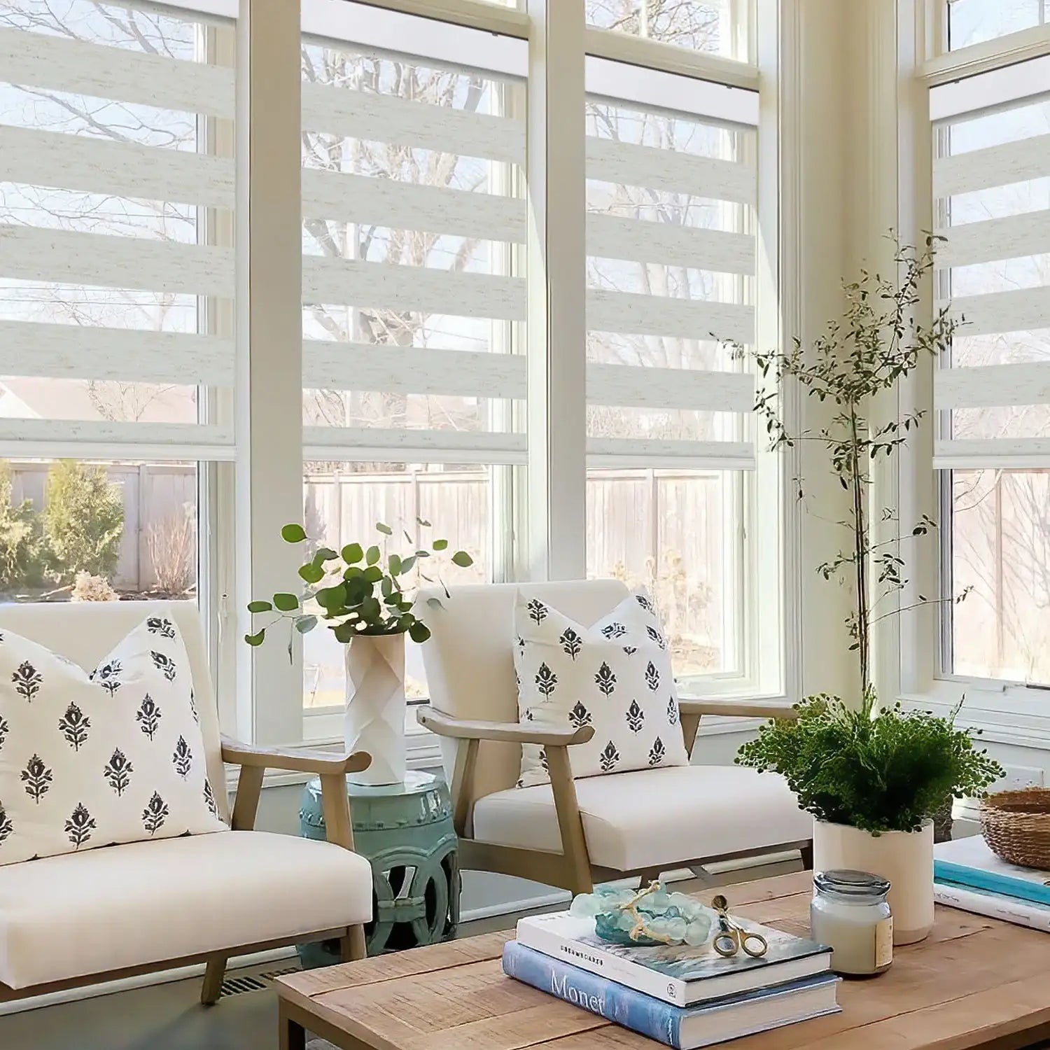 BlindsMagic Smart Motorized Zebra Shades 80% Blackout Linen – Light Filtering Living Room
