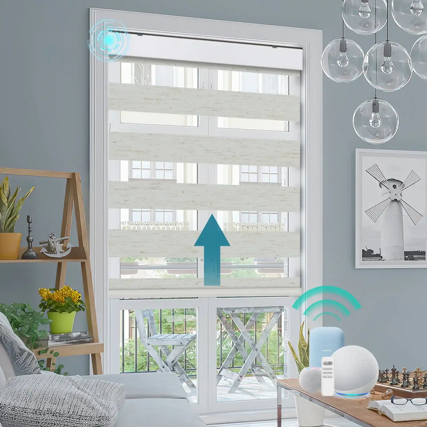 BlindsMagic Smart Motorized Zebra Shades 80% Blackout Linen – Smart Home Voice Control Office