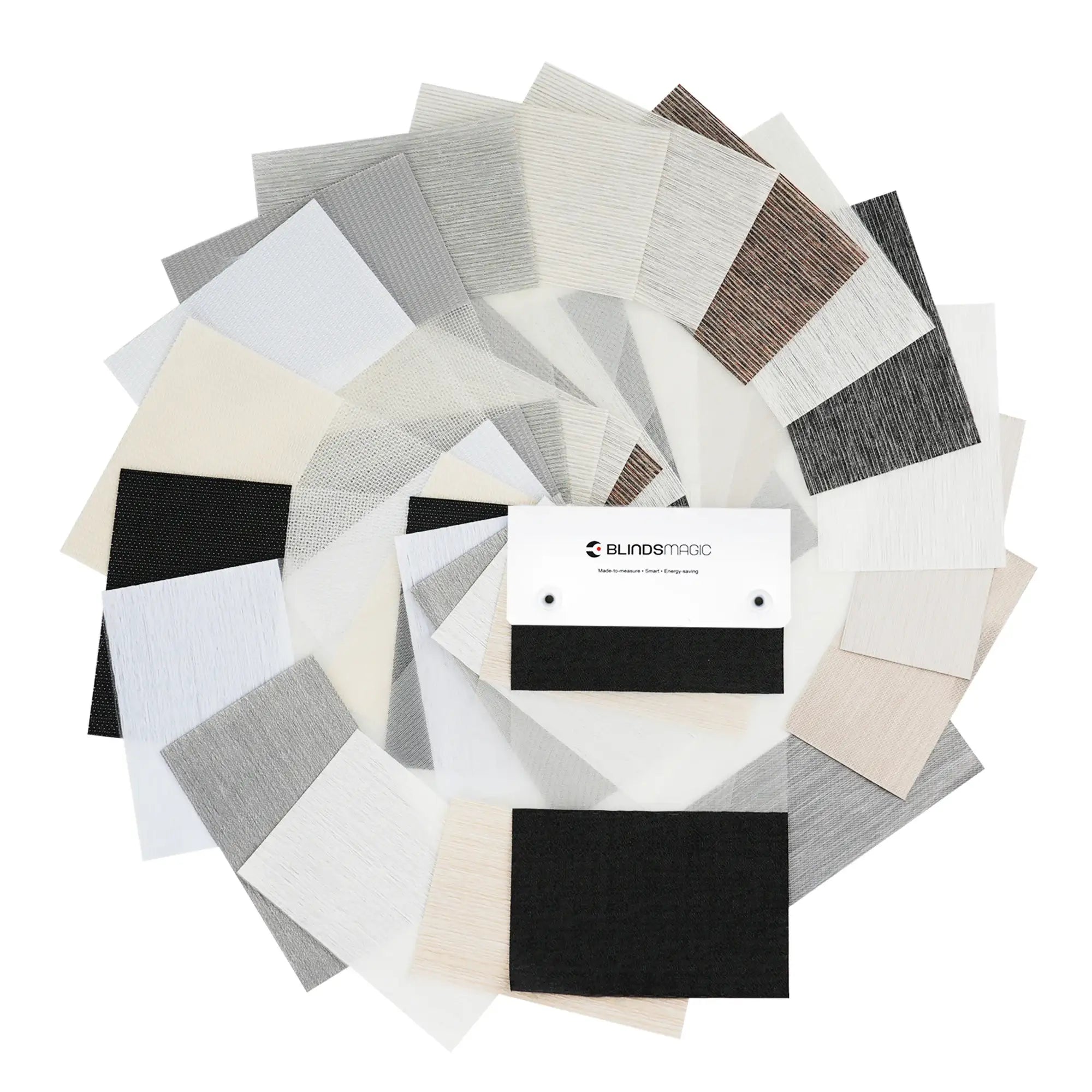 BlindsMagic Zebra Shades Fabric Samples – Light Filtering Blackout Swatch Colors White Gray Black Beige Brown