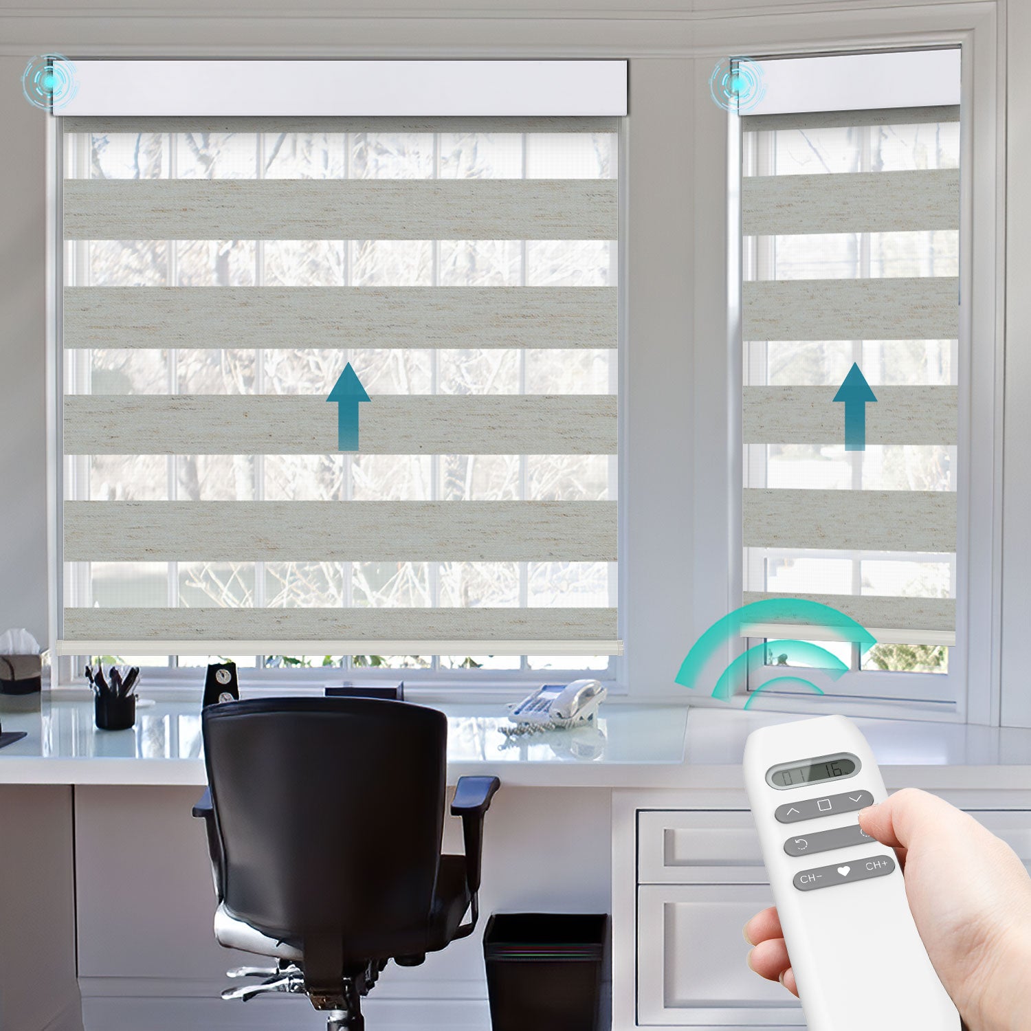 BlindsMagic Smart Motorized Zebra Shades 80% Blackout Linen